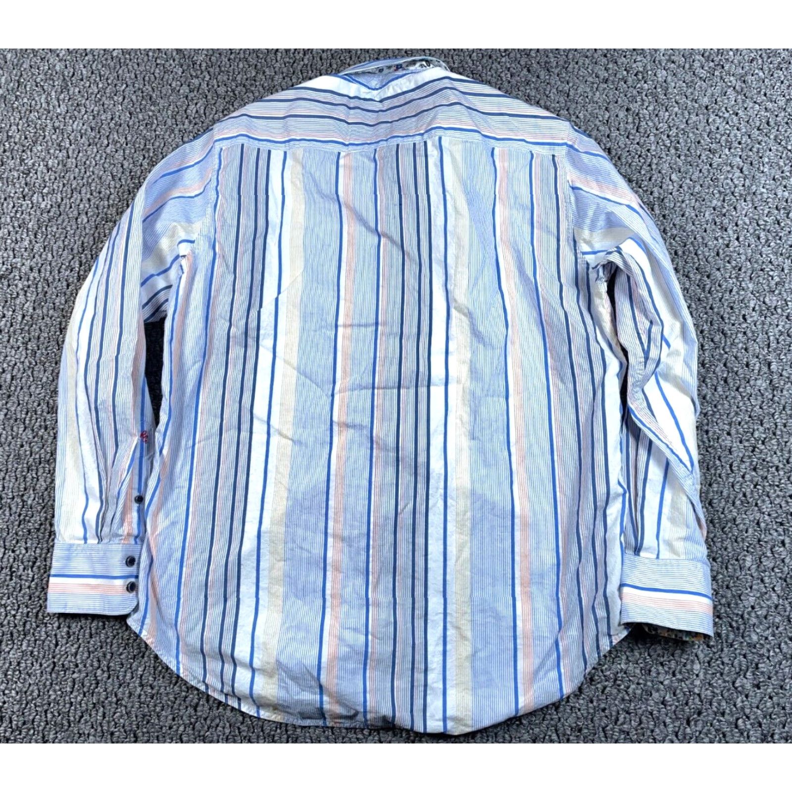 Robert Graham Robert Graham Shirt Adult Medium Blue White Floral Flip Cuff Striped Pattern Size US M / EU 48-50 / 2 - 2 Thumbnail
