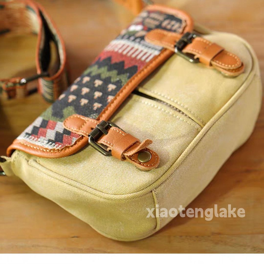 Leather washed faded unisex utility pattern retro crossbody bag Size ONE SIZE - 4 Thumbnail
