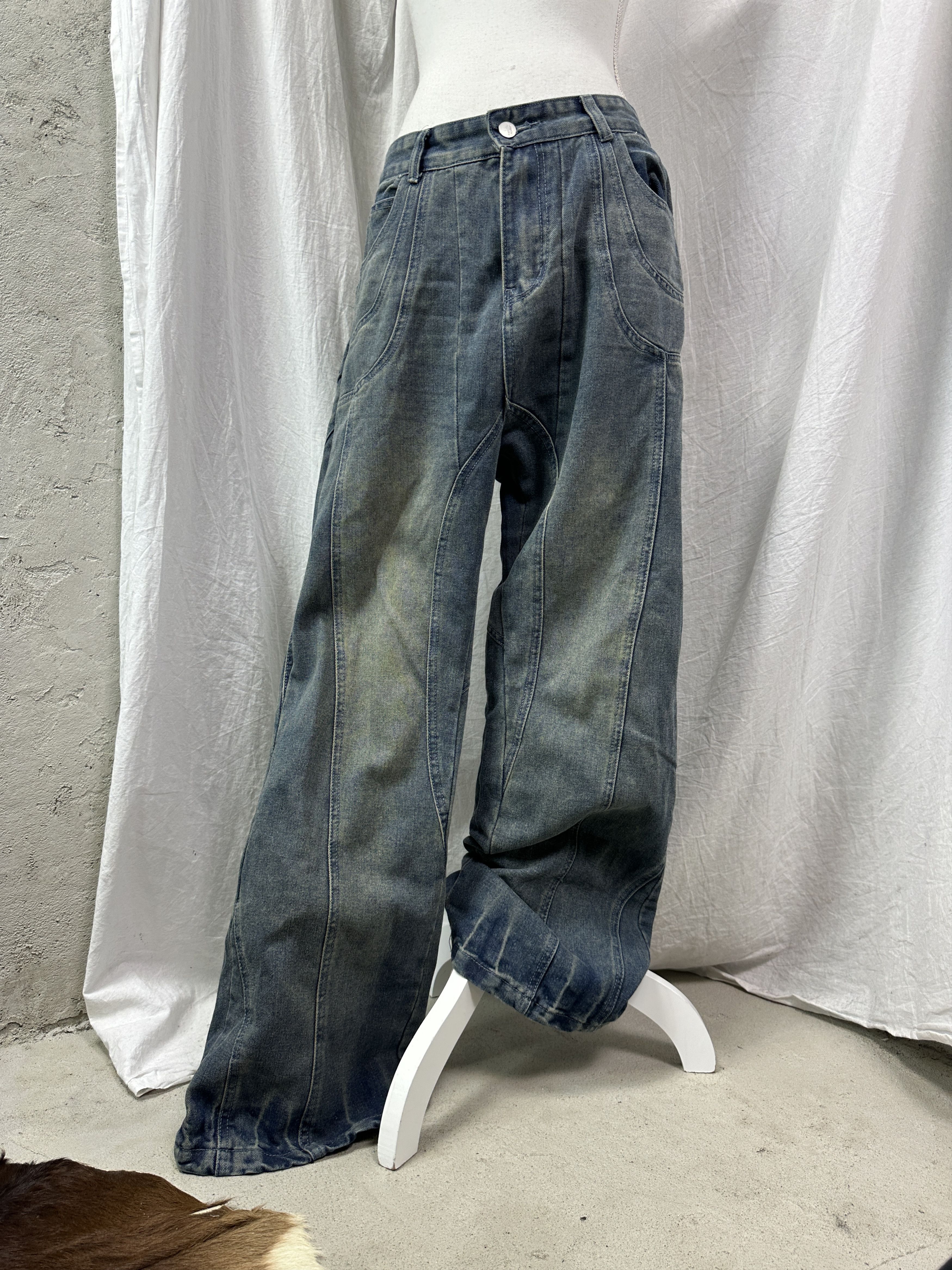 Vintage Vintage Denim Baggy Flared Paneled Washed Jeans 00s Size US 38 / EU 54 - 1 Thumbnail