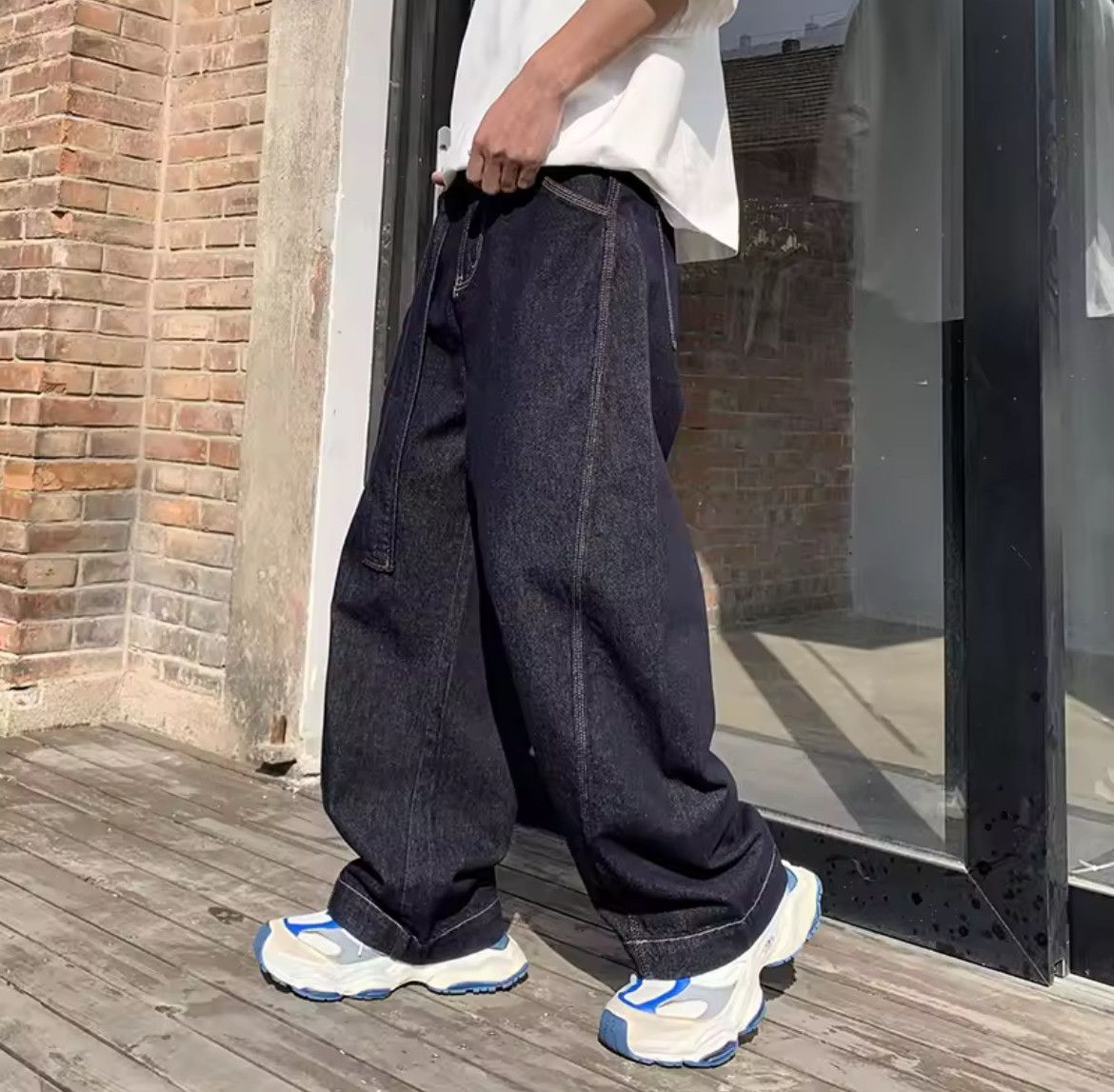 Japanese Brand Dark Blue Fit Straight-leg Baggy Jeans Size US 32 / EU 48 - 3 Thumbnail