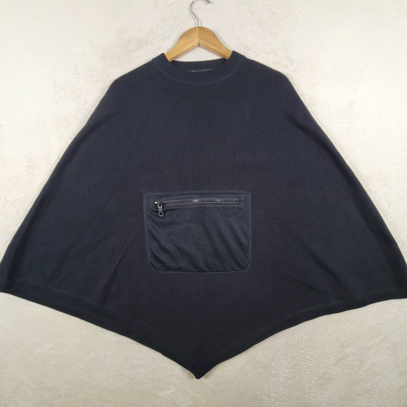 Vintage J. Peterman Poncho Shirt Women S Black 100% Cotton Hooded Bohemian Fringe Long Wool Knit Casual Fall Winter Size S / US 4 / IT 40 - 2 Thumbnail