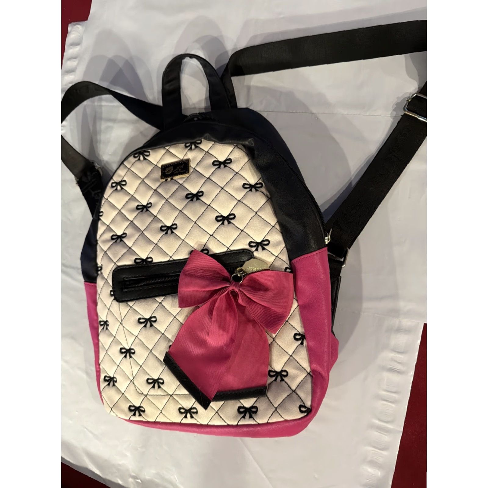 Betsey Johnson Betsey Johnson Backpack Women Medium Pink Quilted Bow Gold Buckle Bag Size ONE SIZE - 6 Thumbnail