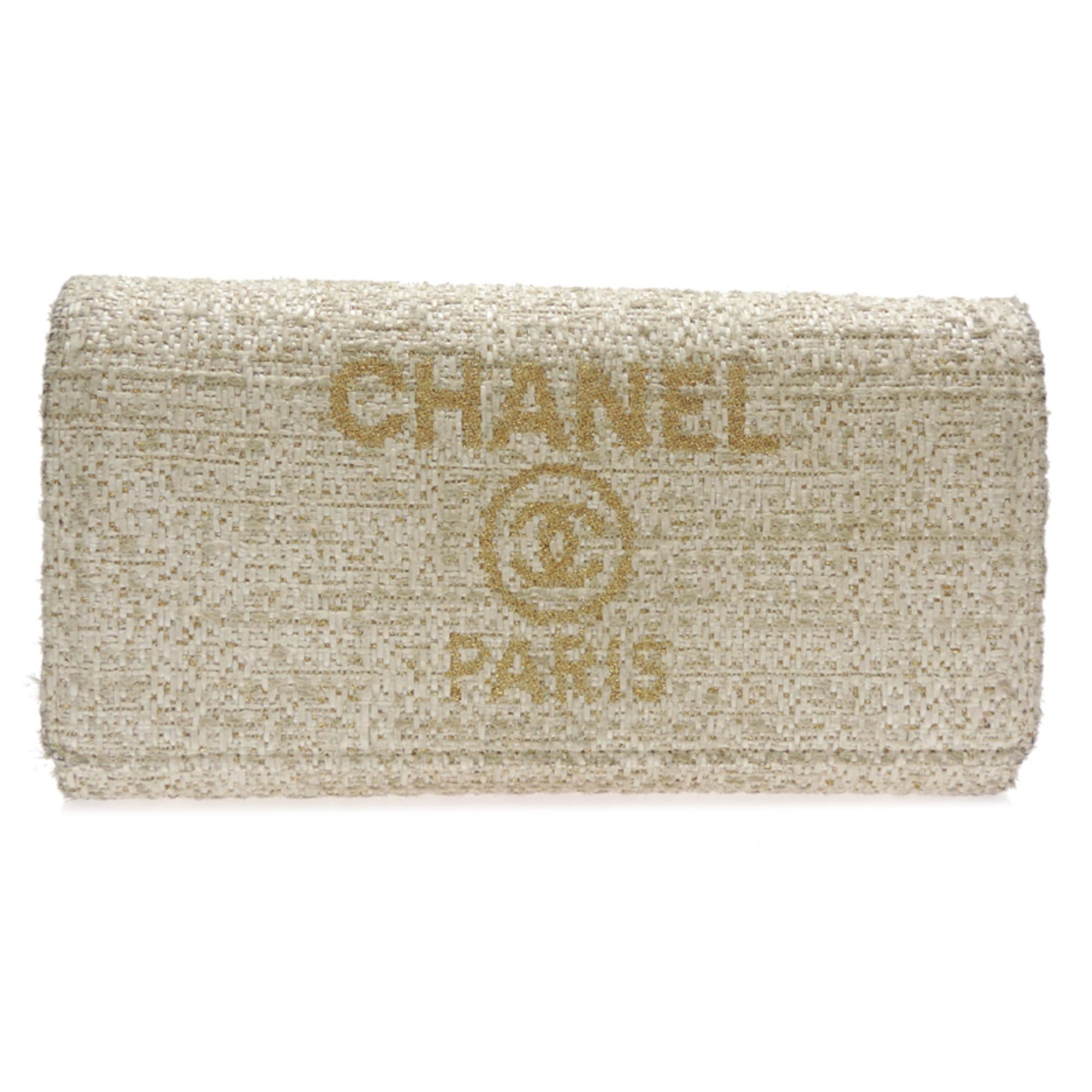 Chanel Chanel Deauville Round Zip Long Wallet for Men and Women, A80053, Tweed, Beige Size ONE SIZE - 1 Thumbnail