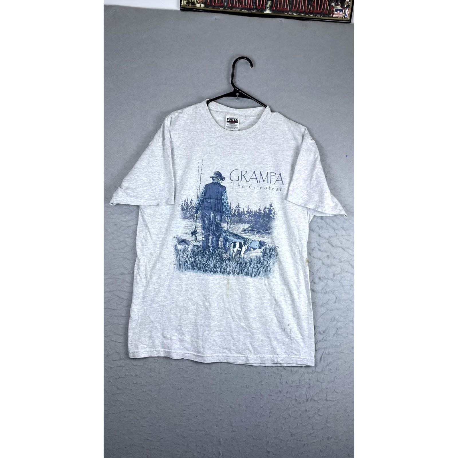 Tultex VINTAGE Tultex Shirt Mens L Gray Grampa The Greatest Fishing Graphic Tee T-Shirt Size US L / EU 52-54 / 3 - 2 Thumbnail