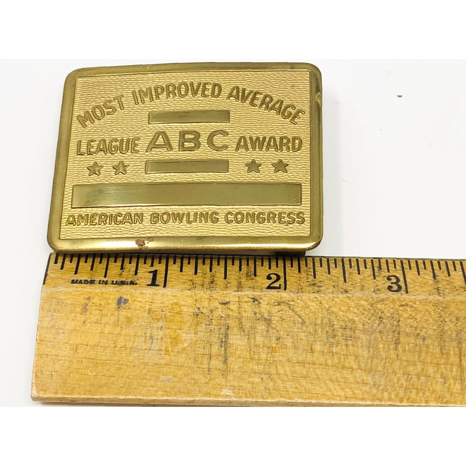 Vintage VINTAGE MOST IMPROVED AVERAGE ABC AWARD BELT BUCKLE Bowling 2.25” Gold Brass Mens Womens Boys Girls Size ONE SIZE - 4 Thumbnail