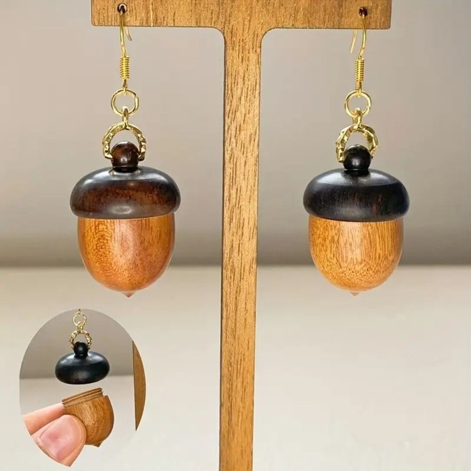 Other Acorn Wood Earrings w/ Secret Compartment, Nature Lovers Size ONE SIZE - 1 Thumbnail