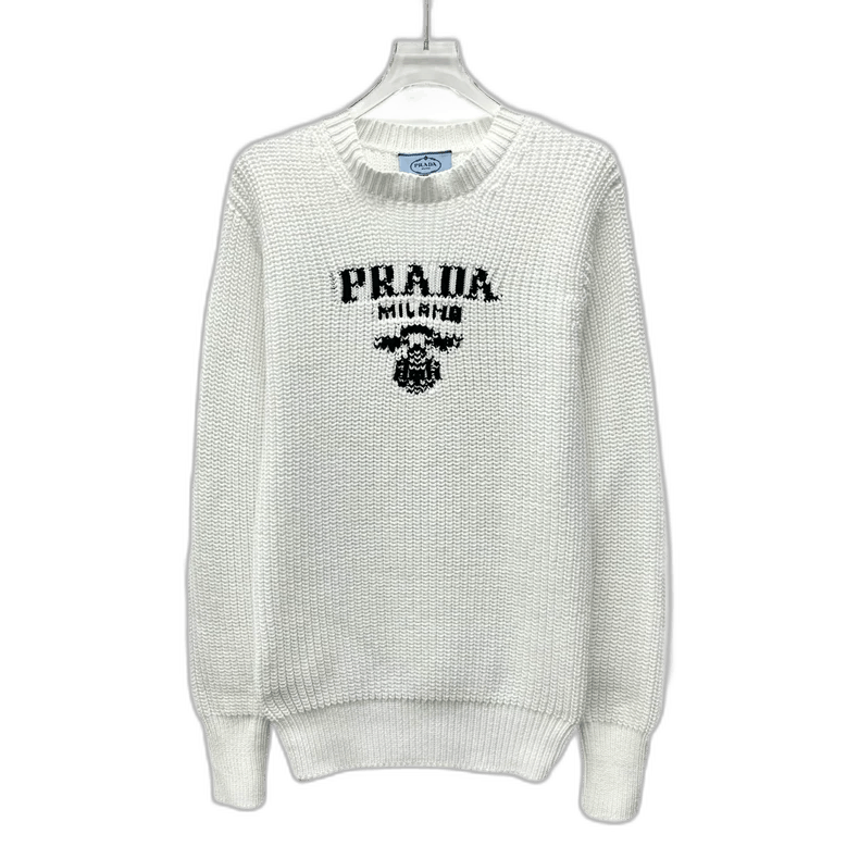 Prada Prada White Letter Knit Sweater Long Sleeve Size US M / EU 48-50 / 2 - 1 Thumbnail