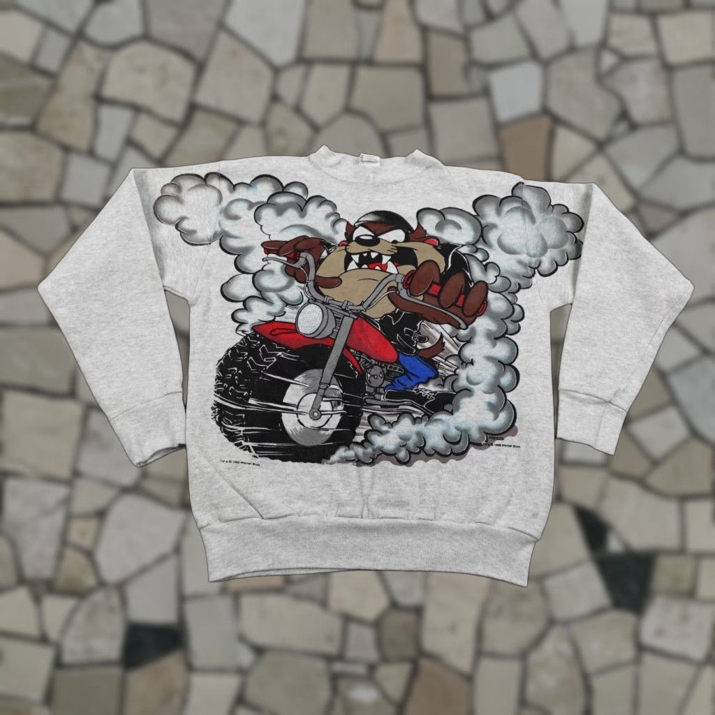Vintage VINTAGE Looney Tunes Sweatshirt Mens M Gray Taz Biker Motorcycle 1995 90s Size US M / EU 48-50 / 2 - 1 Thumbnail