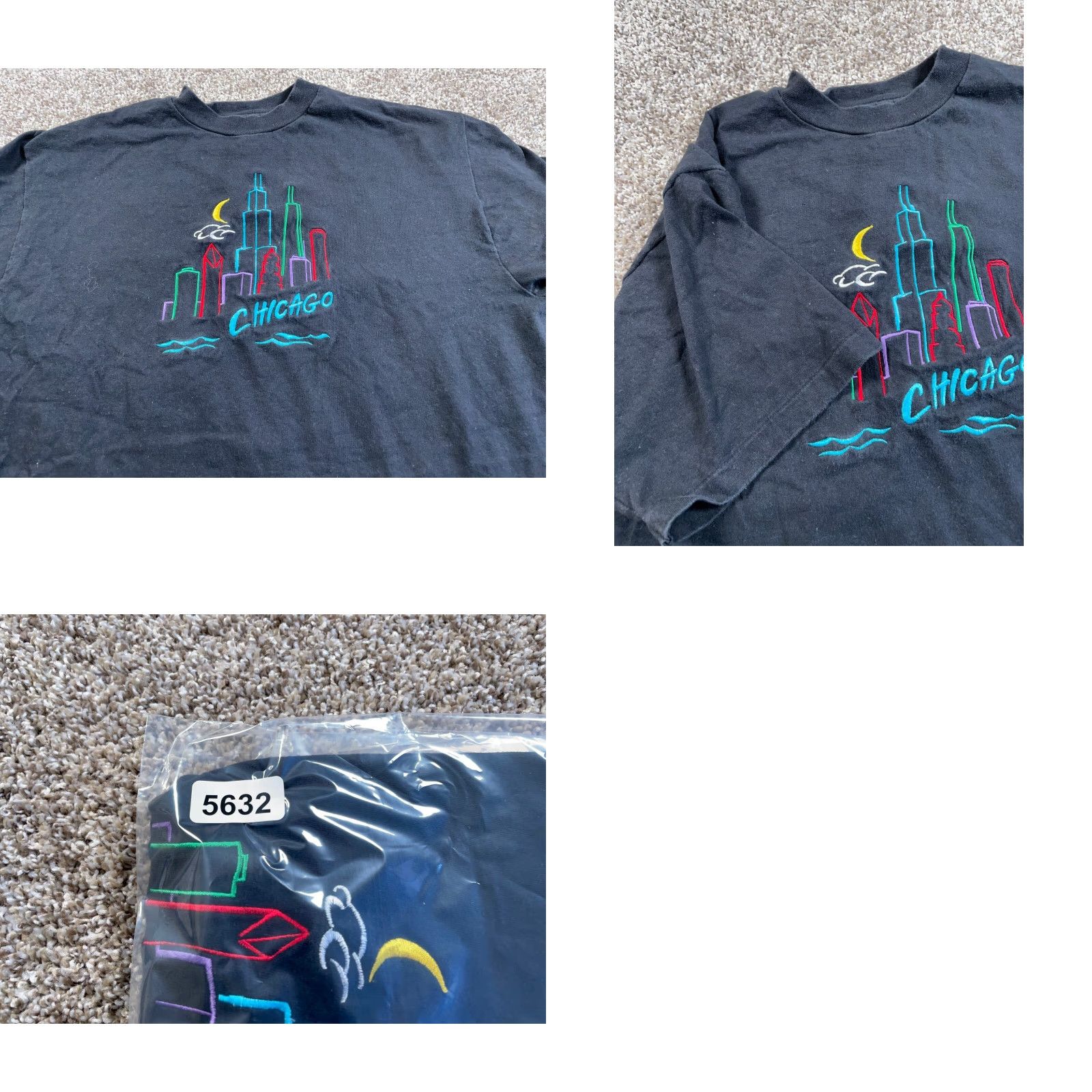 Hanes VTG Hanes Chicago Skyline Embroidered T-Shirt Large Black Single Stitch Size US L / EU 52-54 / 3 - 8 Thumbnail