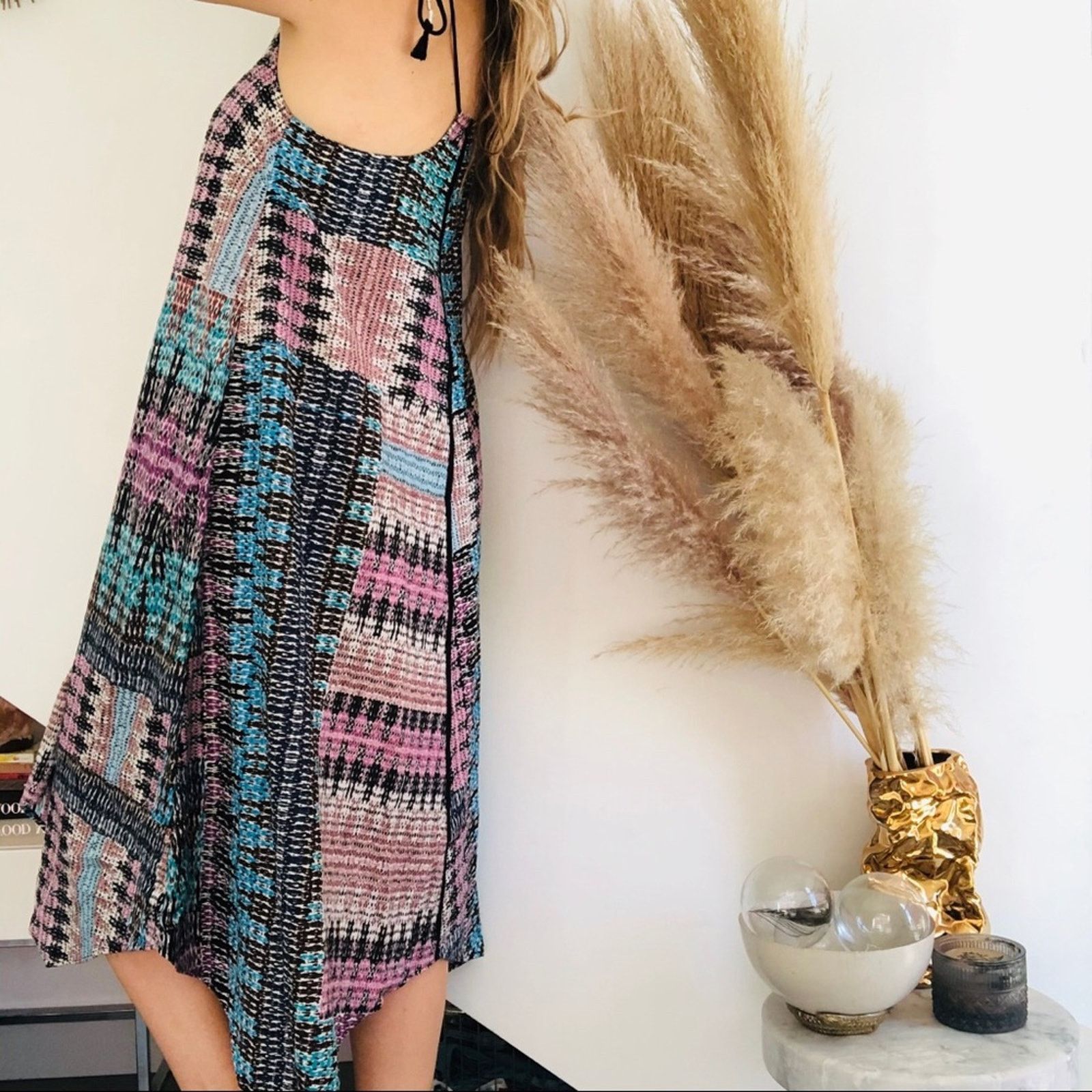 Anthropologie ANTHROPOLOGIE AKEMI KIM Navy Blue Purple Tank Tie Midi Dress Size XS / US 0-2 / IT 36-38 - 3 Thumbnail