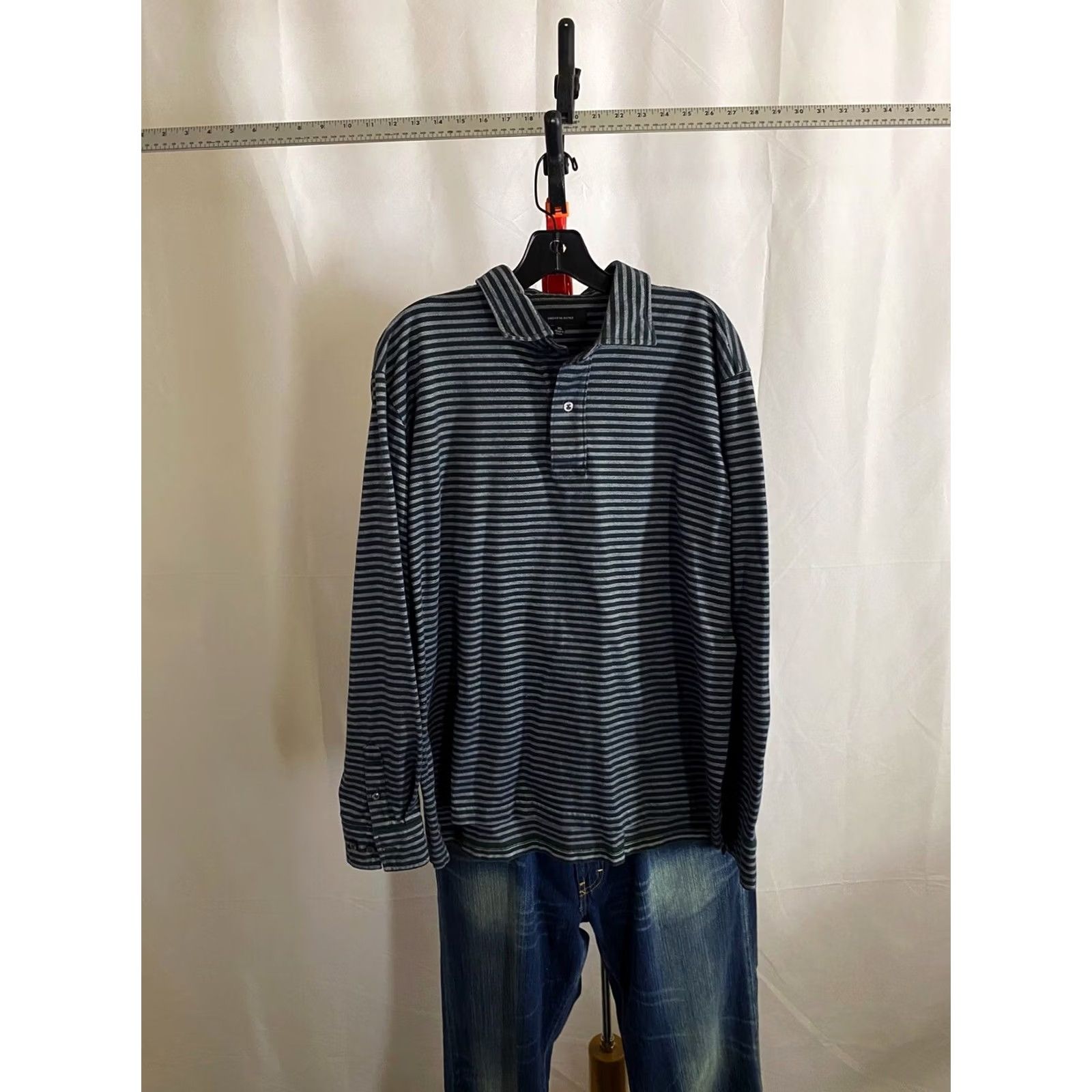 Saks Fifth Avenue Saks Fifth Avenue Gray Stripe Long Sleeve POLO SHIRT XL Extra Large Size US XL / EU 56 / 4 - 3 Thumbnail