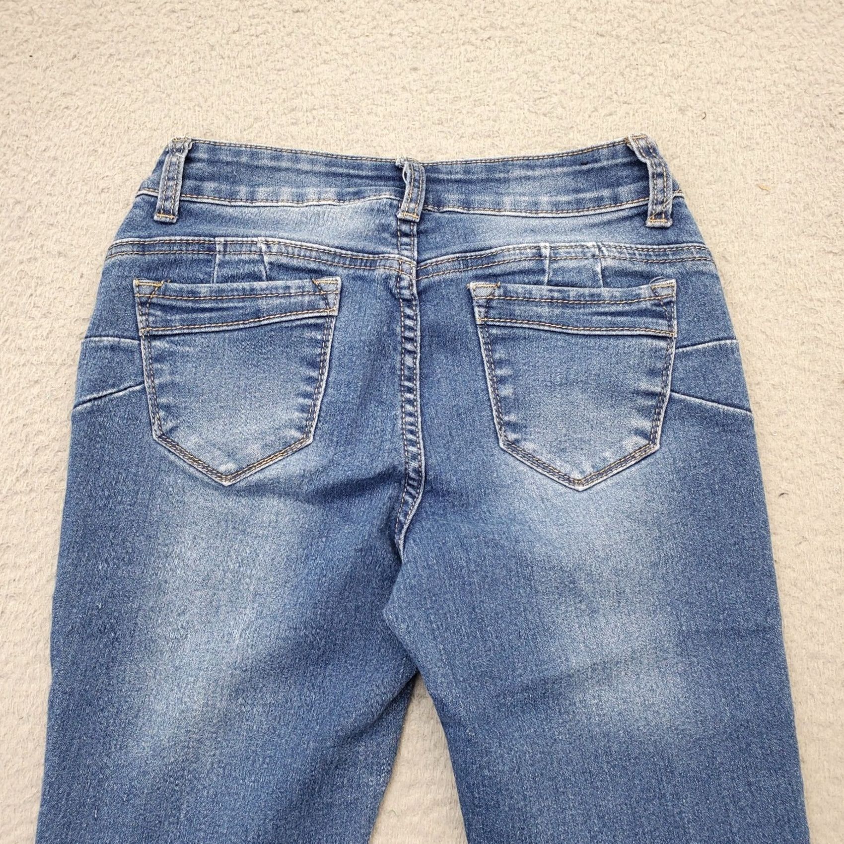 Vintage BOB Skinny Jeans Women's 1/2 Blue Denim Medium Wash Whiskered Low Waist Jeans Womens Blue Denim Slim Fit 1/2 (Note: "Jeans" limits repetition) Size 25" / US 0 / IT 36 - 8 Thumbnail