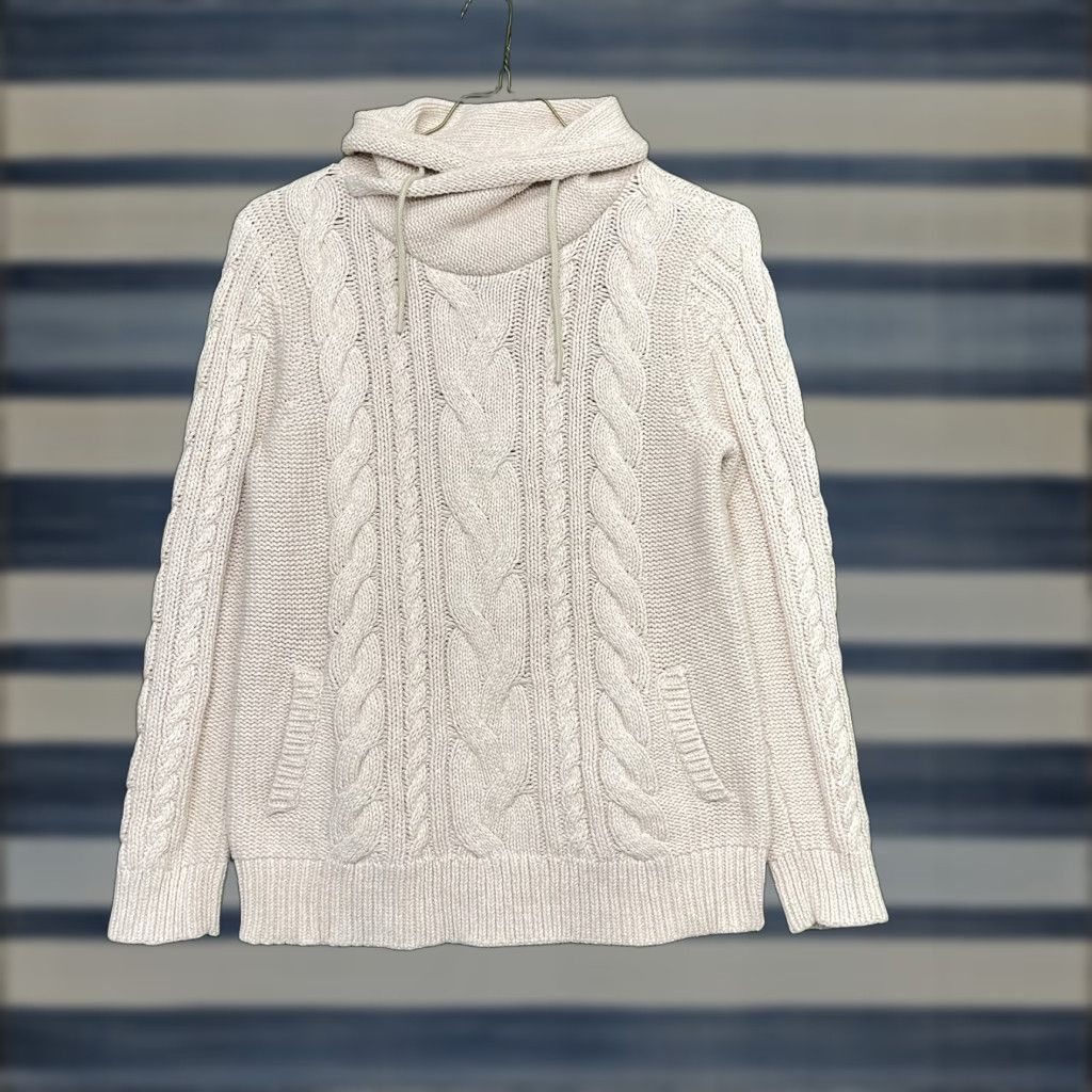 Vintage LL Bean Sweater Womens Medium Beige Cable Knit Funnelneck Pullover Chunky Y2K Size M / US 6-8 / IT 42-44 - 1 Thumbnail