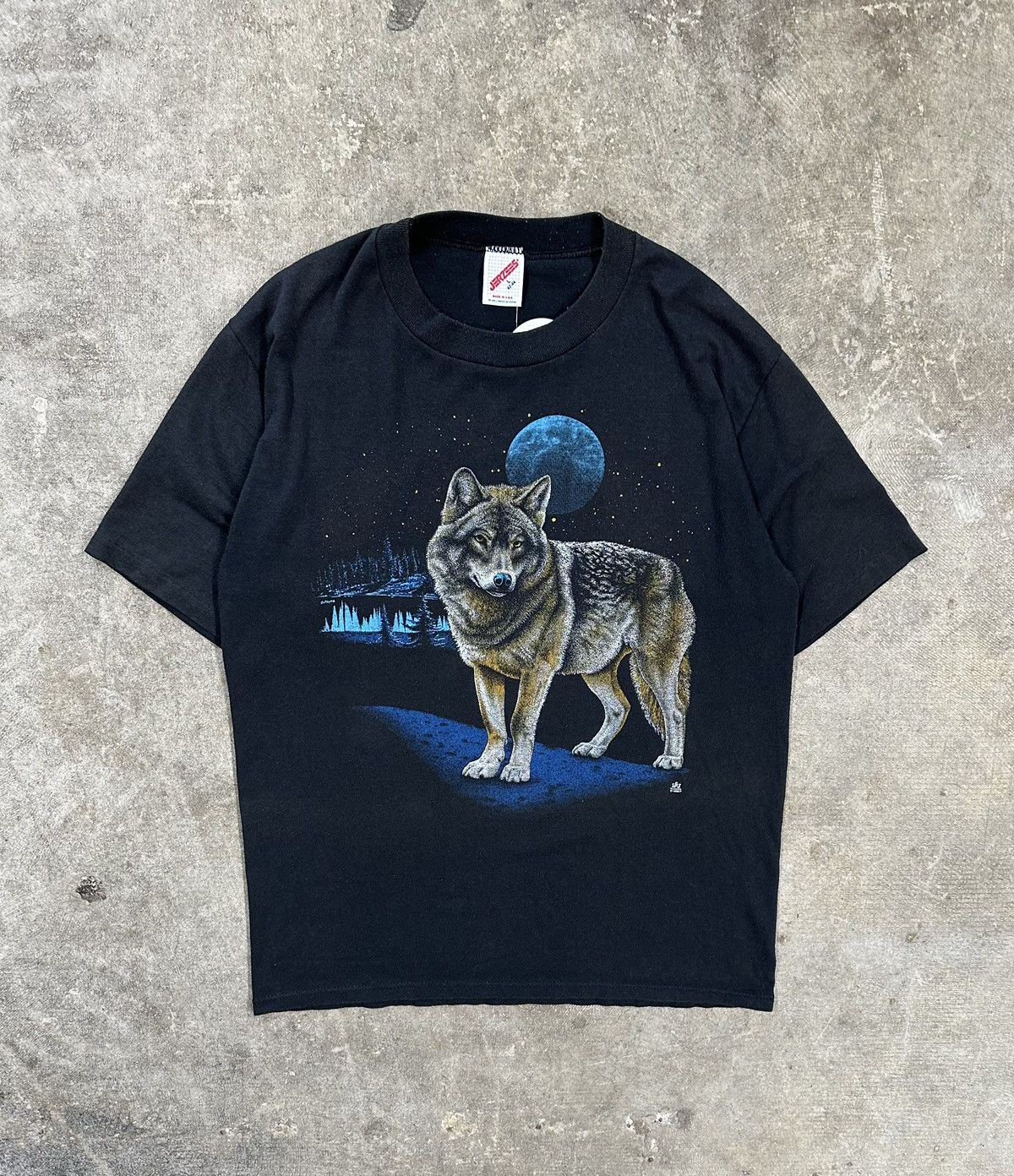 Jerzees Vintage 80s Jerzees Grey Wolf Animal Nature T-Shirt Size L / US 10 / IT 46 - 1 Thumbnail