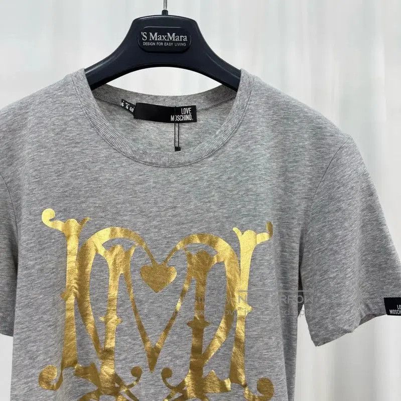 Moschino Moschino Grey Cotton Logo T-Shirt for Women . Size L / US 10 / IT 46 - 3 Thumbnail