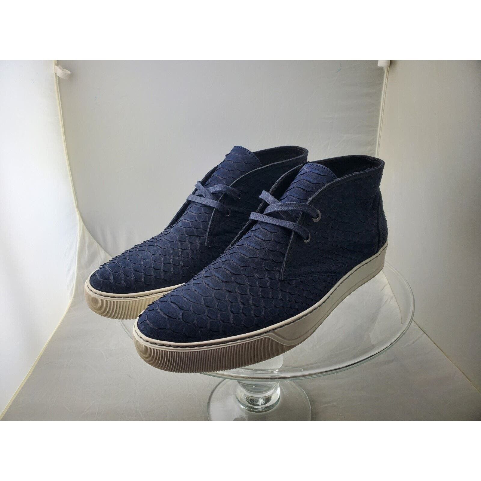 image of Lanvin Matte Desert Boots Python Navy - Lace Up Shoe - Us 11 in Blue, Men's
