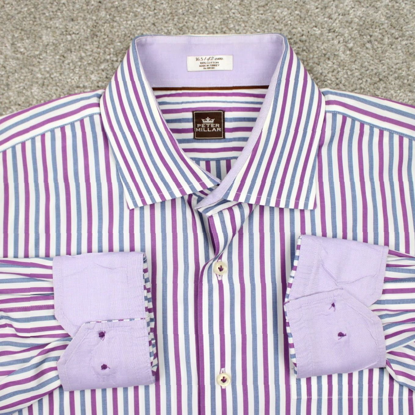 Peter Millar Peter Millar Dress Shirt Mens 16.5 Purple/Blue/White Cotton L/S Button-Down Plaid, Regular Fit Size 46R - 2 Thumbnail