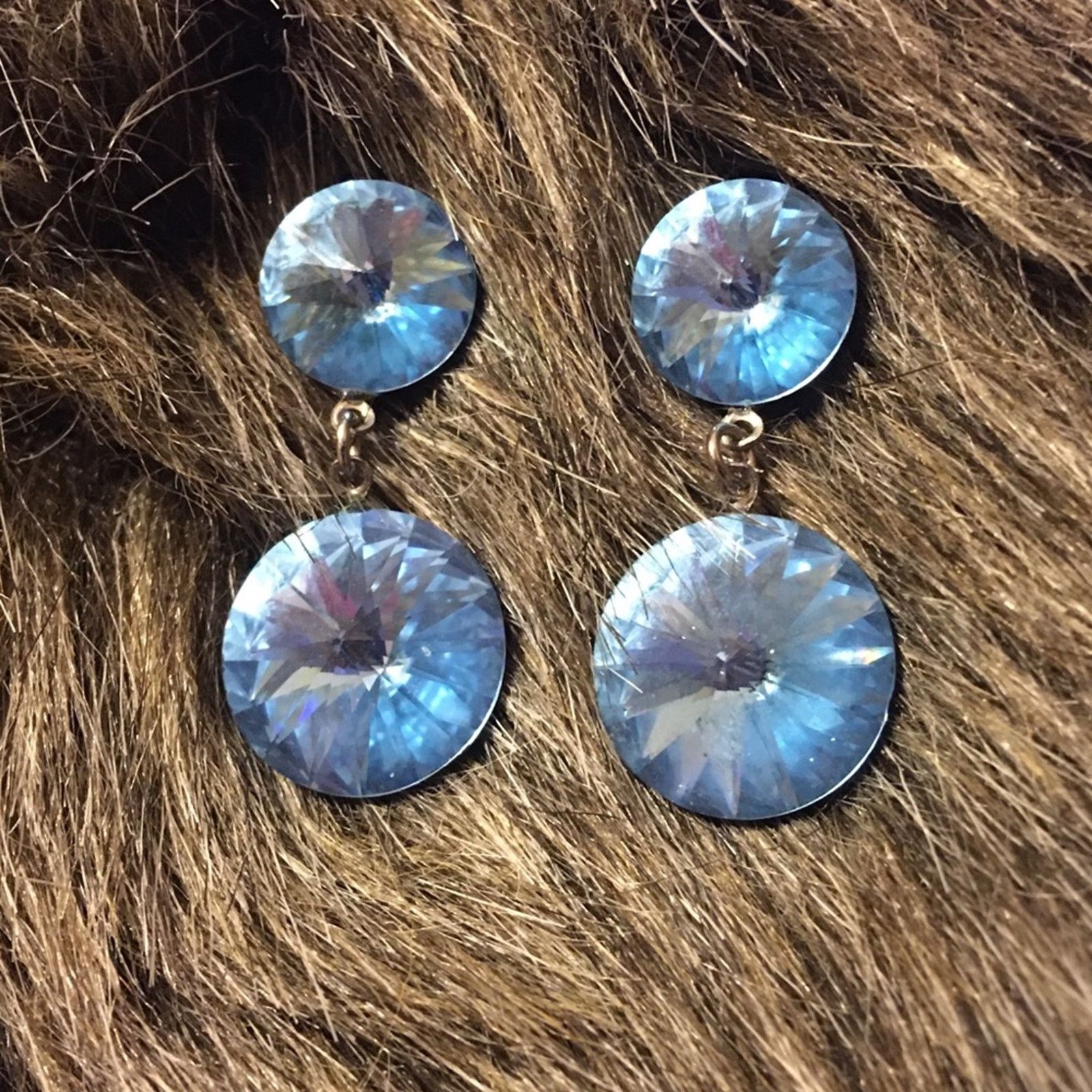 Jewelry Vintage Light Blue Faceted Stone Pierced Earrings, Women's