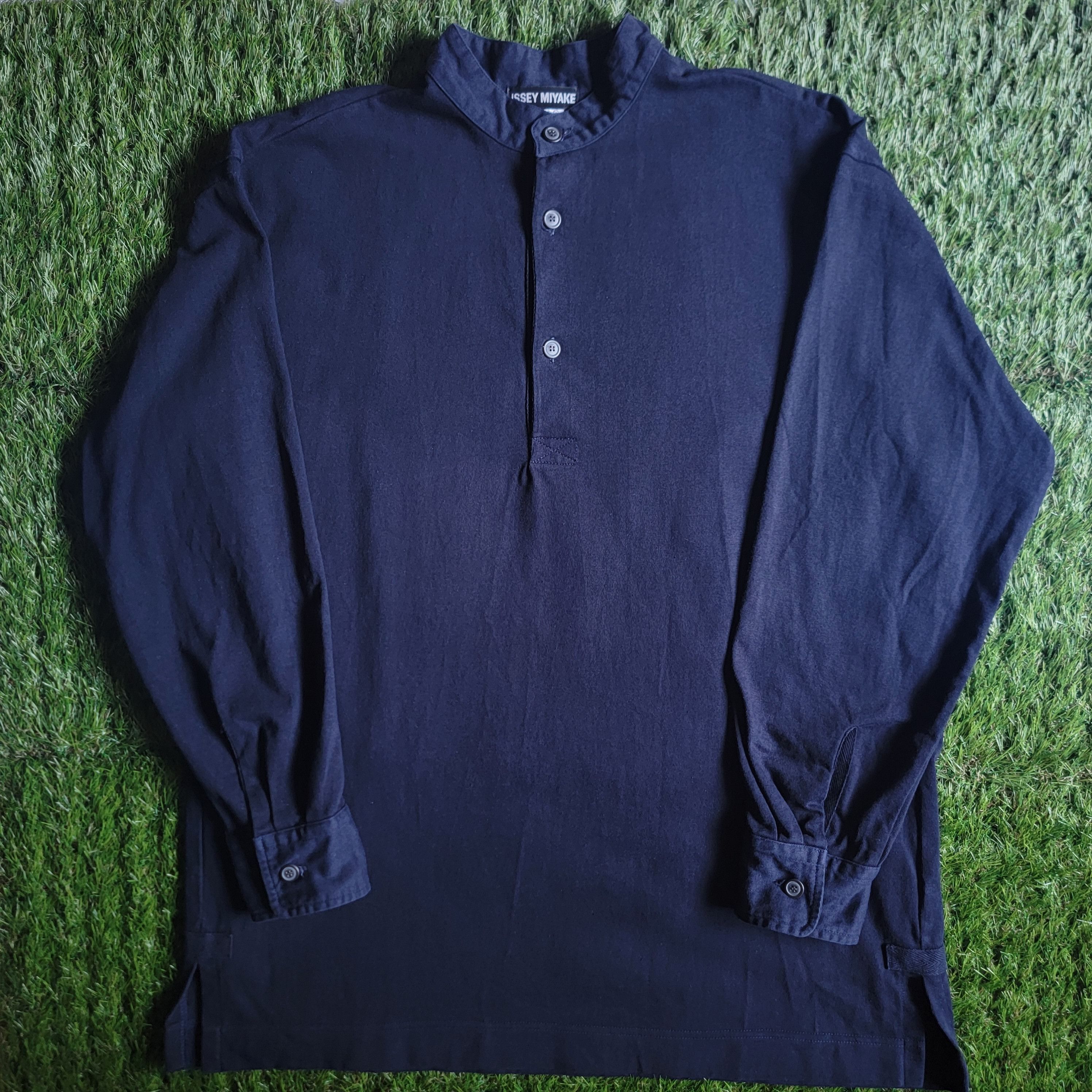 image of Issey Miyake Collarless Longsleeve in Navy, Men's (Size Medium)
