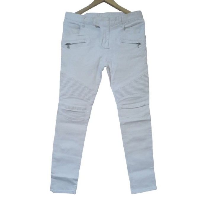 Balmain White Biker Jeans | Grailed
