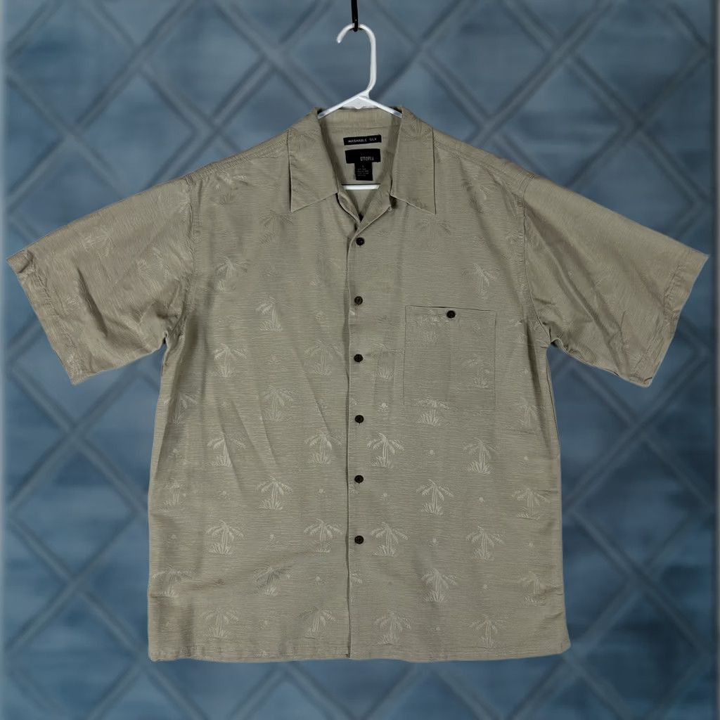 Vintage Utopia Short Sleeve 100% Silk Button-Down Shirt Men's Large Beige Pattern Top Size US L / EU 52-54 / 3 - 1 Thumbnail