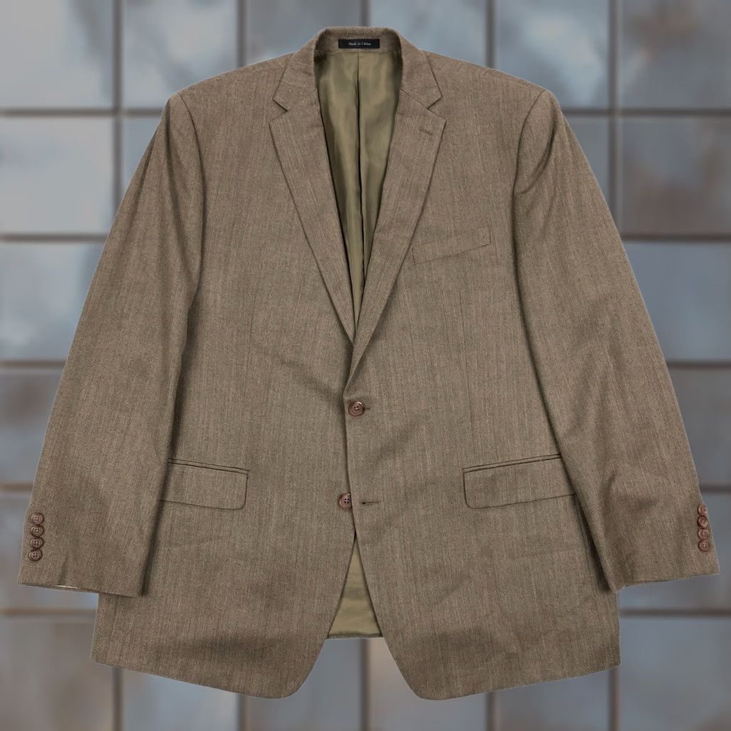 Ralph Lauren Ralph Lauren Blazer Jacket Silk Wool Brown Herringbone Sport Coat 48L Long Notch Double Vent Two-Button Front Mens Regular Size 48R - 1 Thumbnail