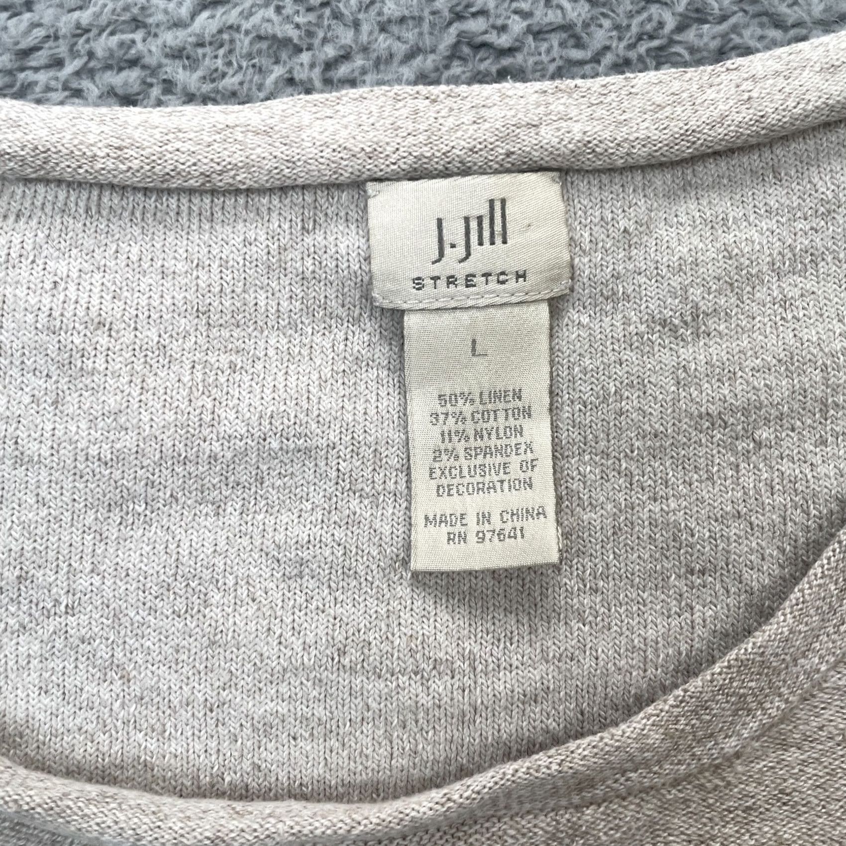 J. Jill J Jill Sweater Womens Large Beige Floral Embroidered Linen Blend Pullover Knit Knitwear Casual Party/Cocktail Embroidered Size L / US 10 / IT 46 - 3 Thumbnail