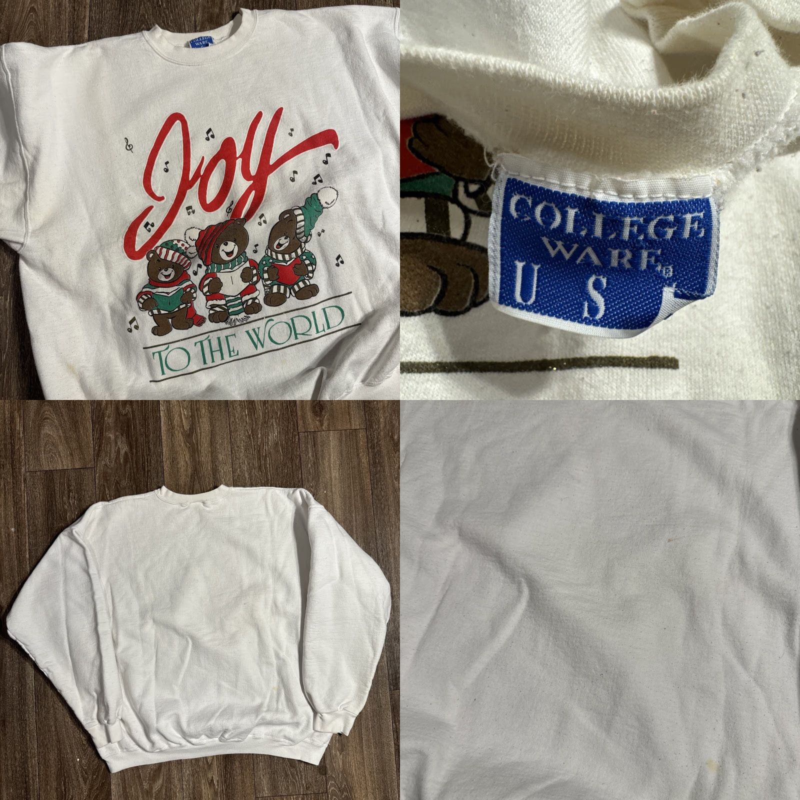Vintage VINTAGE Christmas Bear Joy to The World Sweatshirt XL Unisex Adults 90s Pullover White Size US XL / EU 56 / 4 - 8 Thumbnail