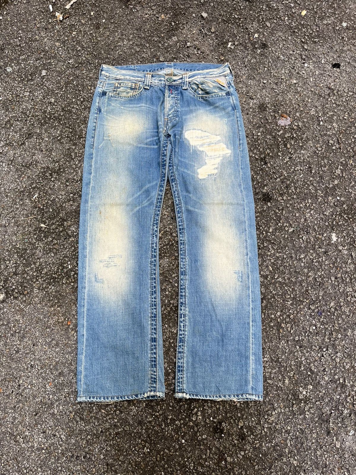 Replay Vintage Replay Distressed Jeans Fly Button Denim Faded Blue Size US 32 / EU 48 - 1 Thumbnail