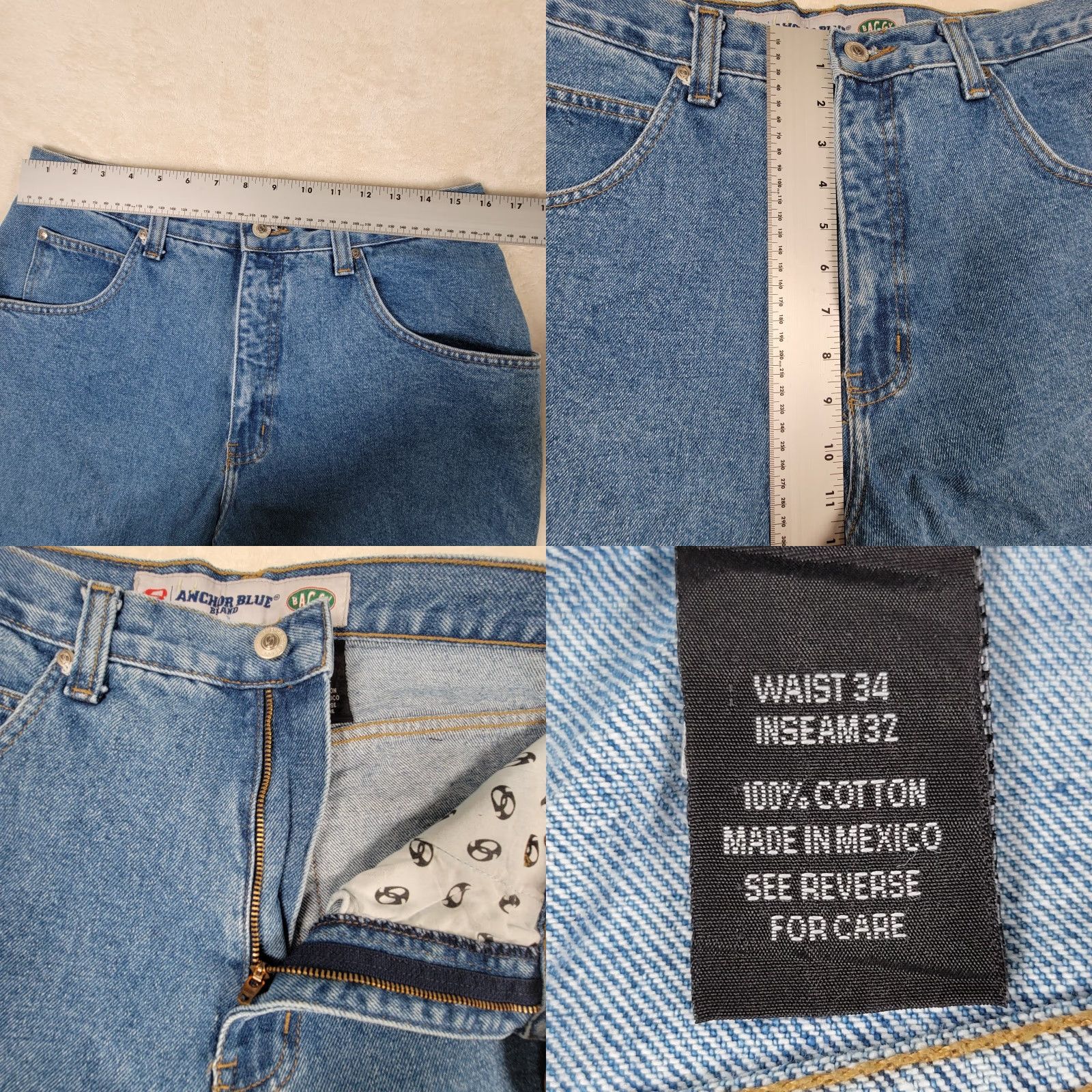 Anchor Blue VINTAGE Anchor Blue Jeans Baggy Denim 34x32 Mens Regular 5-Pocket Blue Cotton Denim Baggy Comfortable Knee 90s Size US 34 / EU 50 - 8 Thumbnail