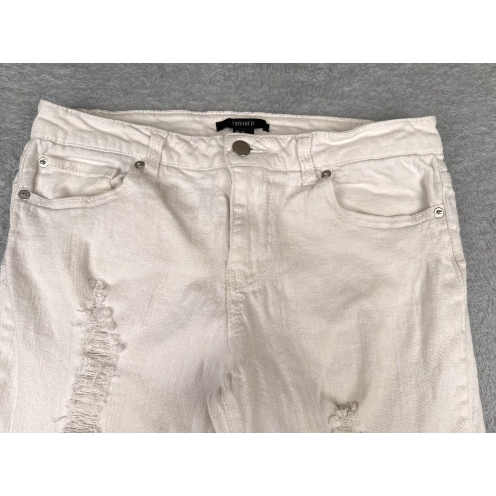 Forever 21 FOREVER 21 Jeans Womens 30 White Denim Skinny Distressed Cotton Blend 30x28 5-Pocket Design Slim Medium # Vintage No Size 30" / US 8 / IT 44 - 4 Thumbnail