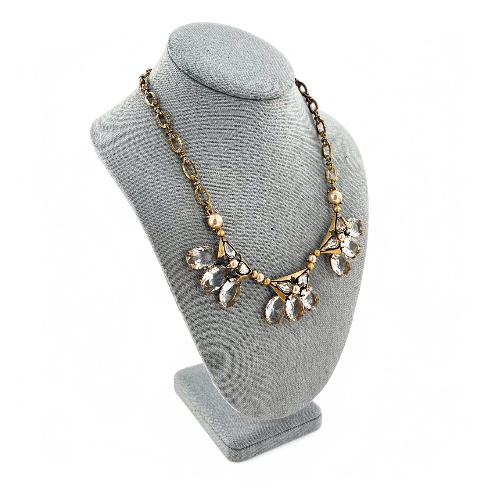 J.Crew J Crew Clear Rhinestone and Pearl Triad Statement Necklace Size ONE SIZE - 5 Thumbnail