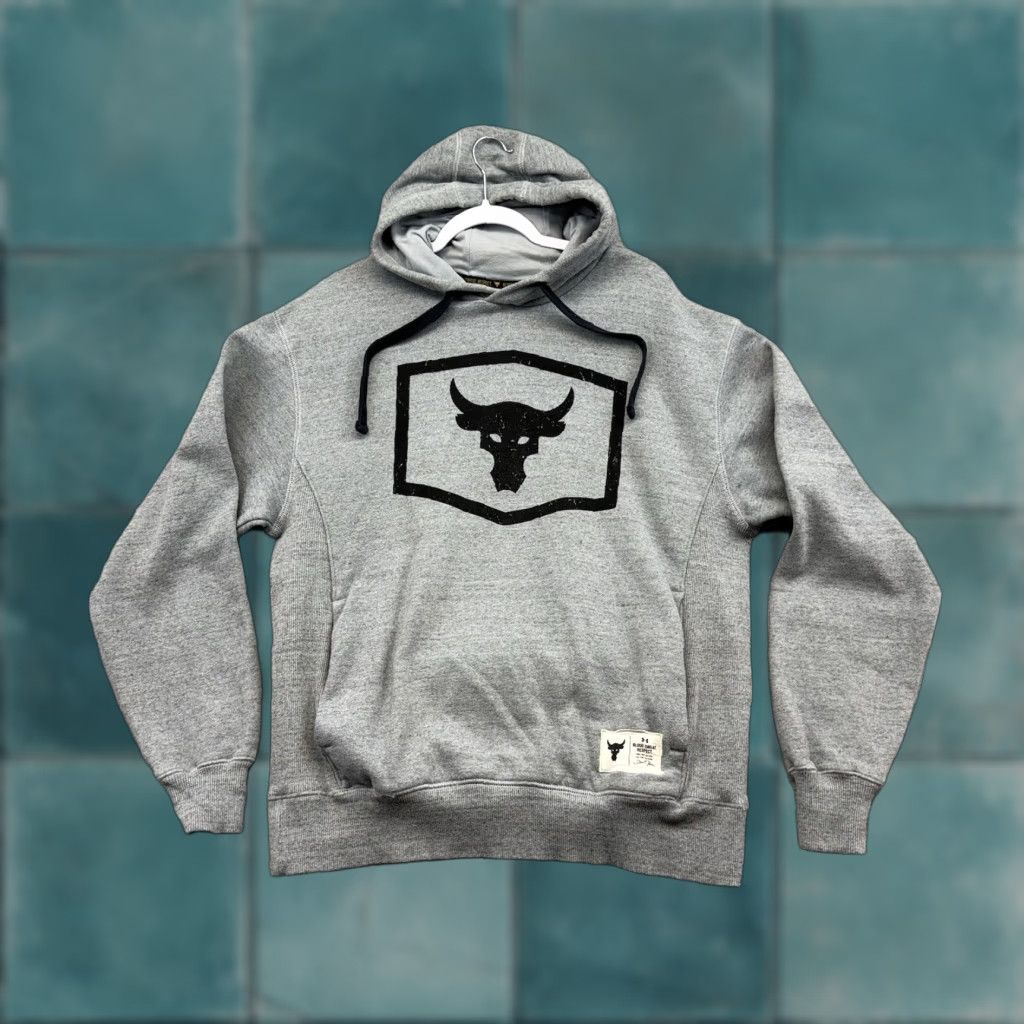 Under Armour Under Armour Project Rock Hooded Sweatshirt Mens Medium Gray Cotton Polyester Fleece Graphic Print Pockets Pullover Size US M / EU 48-50 / 2 - 1 Thumbnail