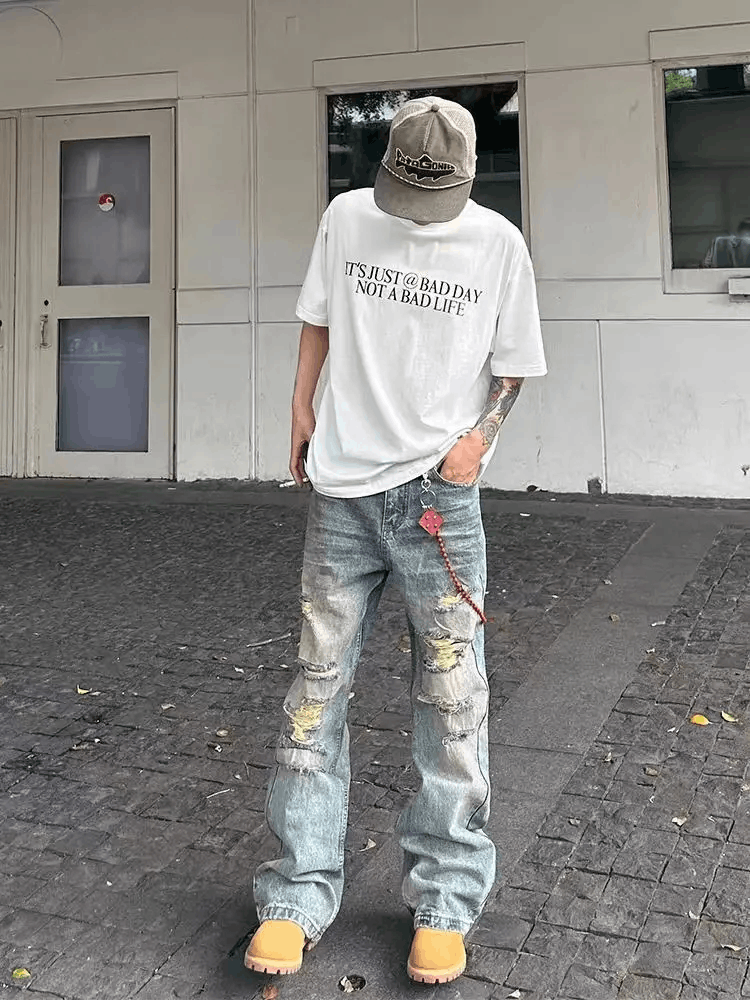 Japanese Brand × Vintage Washed vintage irregular ripped Y2K baggy jeans Size US 29 - 5 Thumbnail