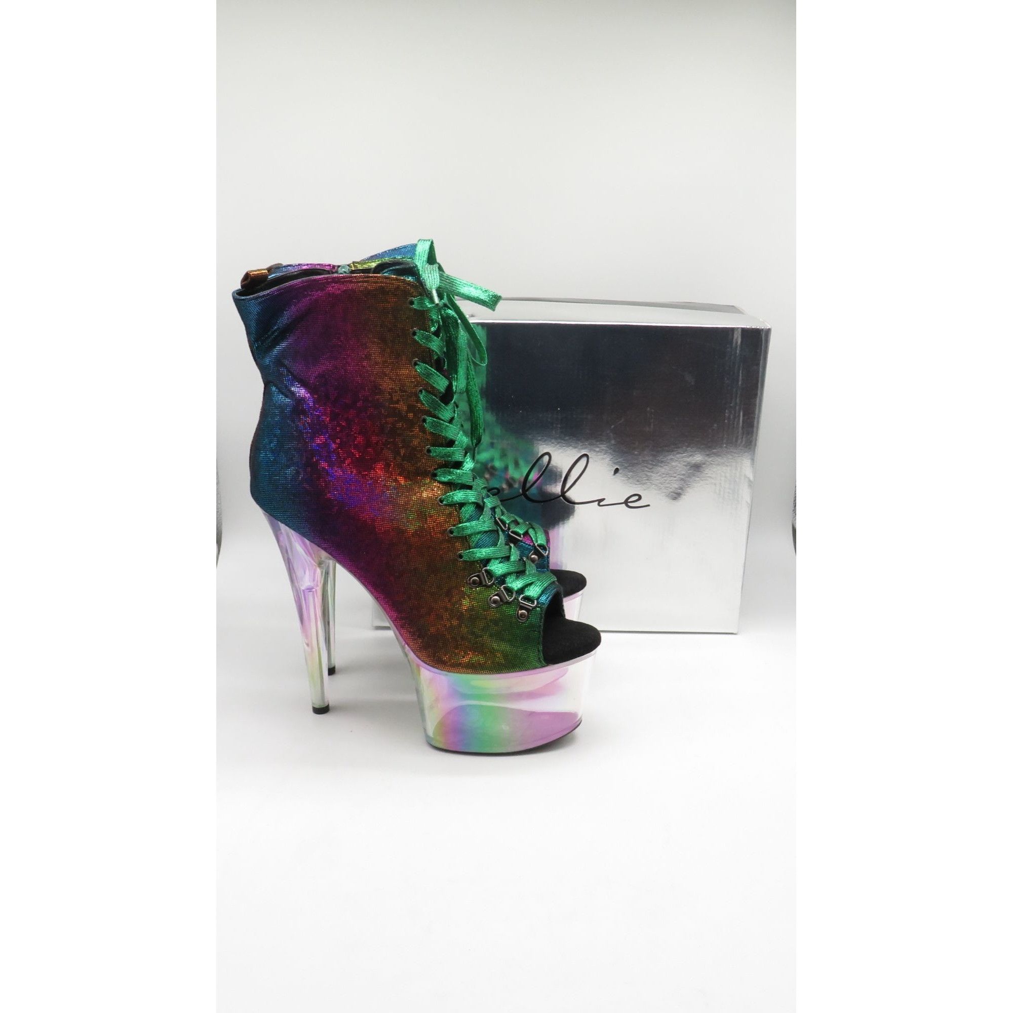 Other Ellie 7" Multicolor Lace-Up Platform Ankle Boots With Clear Size US 12 / IT 42 - 1 Thumbnail