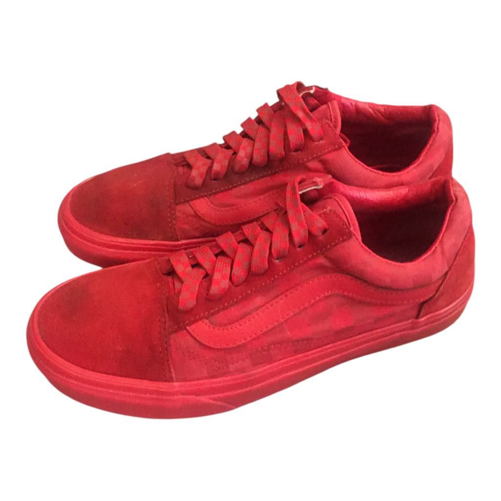 Vans Vans Off The Wall Old Skool Mono Checkerboard Skate Shoe Red Size US 6 / EU 39 - 5 Thumbnail