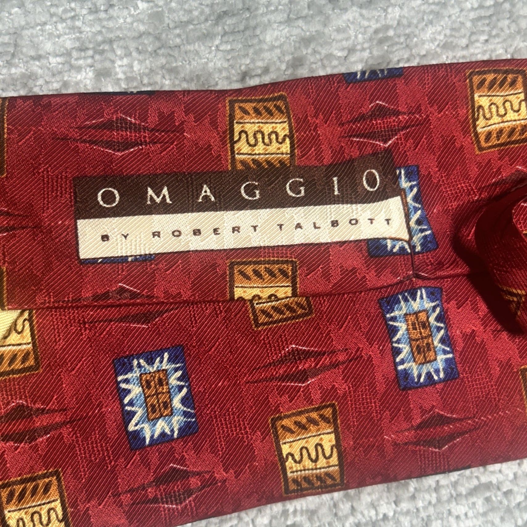 Robert Talbott Robert Talbott Omaggio Mens Tie Silk Handsewn in Italy 57L x 4W Red Geometric Silk Tie Mens Size ONE SIZE - 4 Thumbnail