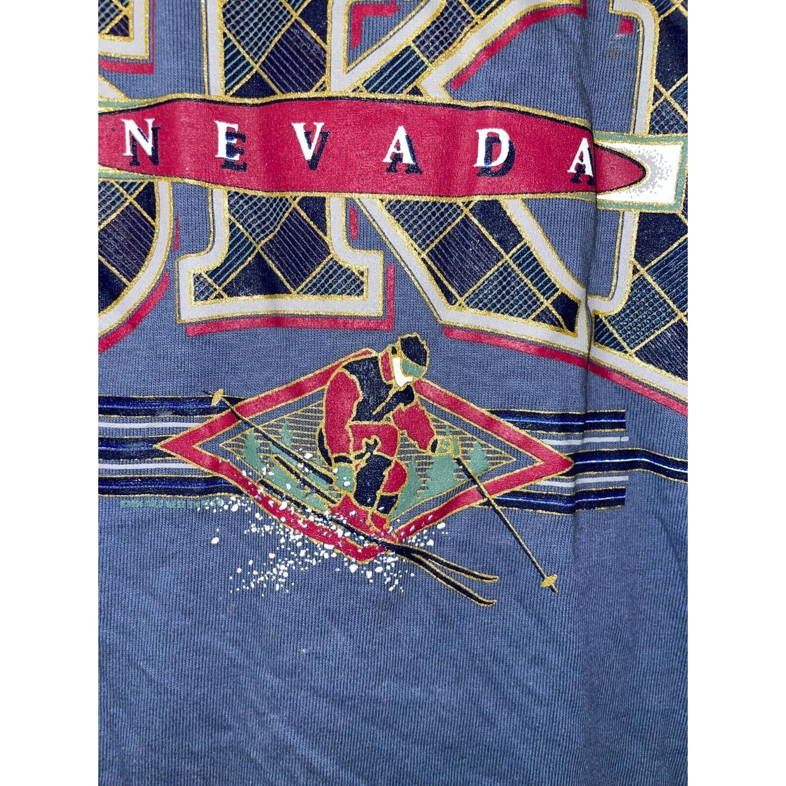 Anvil Vintage Ski Lake Tahoe Shirt Nevada Skiing Blue Tee 90s VTG Size US L / EU 52-54 / 3 - 3 Thumbnail