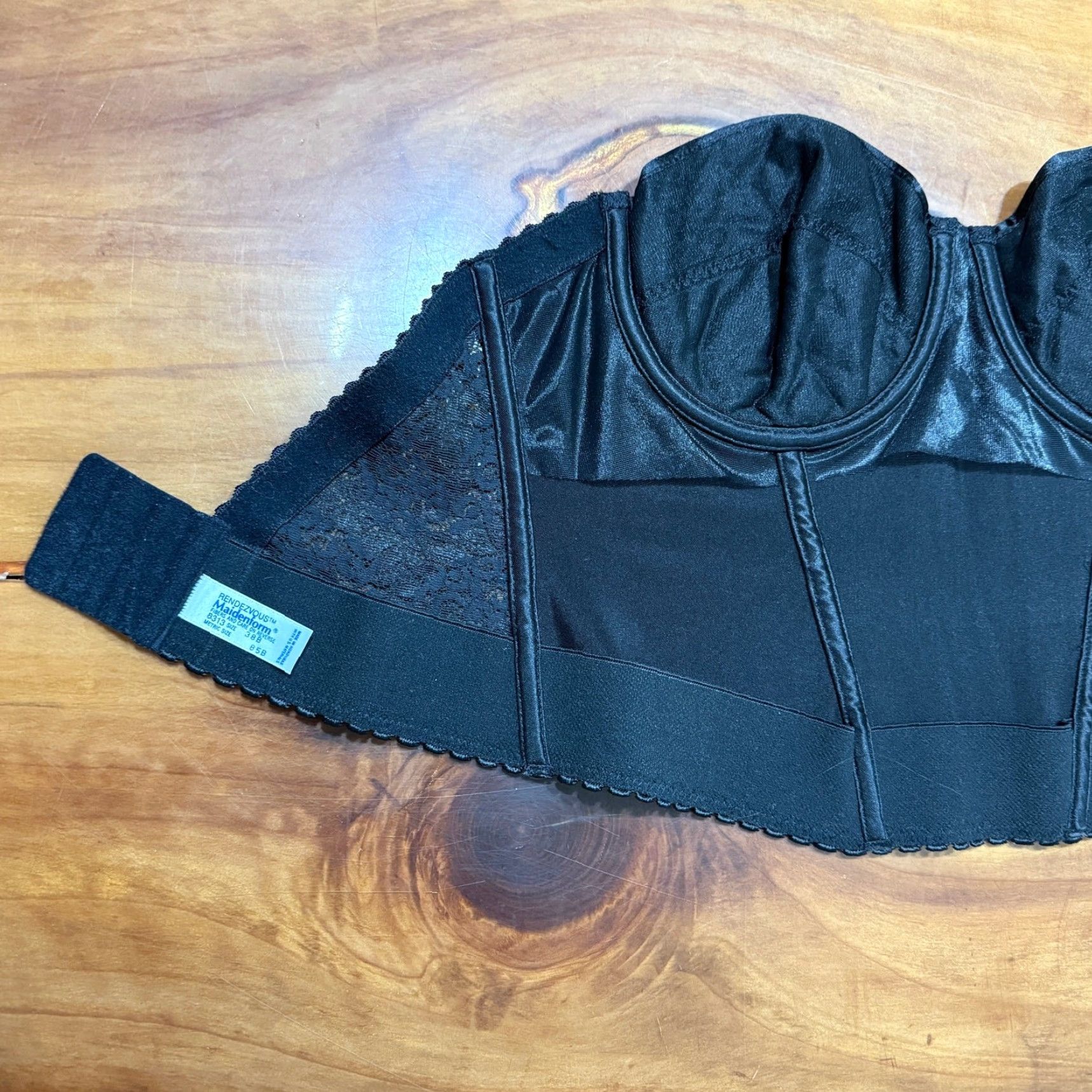 Vintage VINTAGE Maidenform Rendezvous Bustier Lingerie Top 38B Satin Black Nylon 1990s Womens Bra Size M / US 6-8 / IT 42-44 - 4 Thumbnail