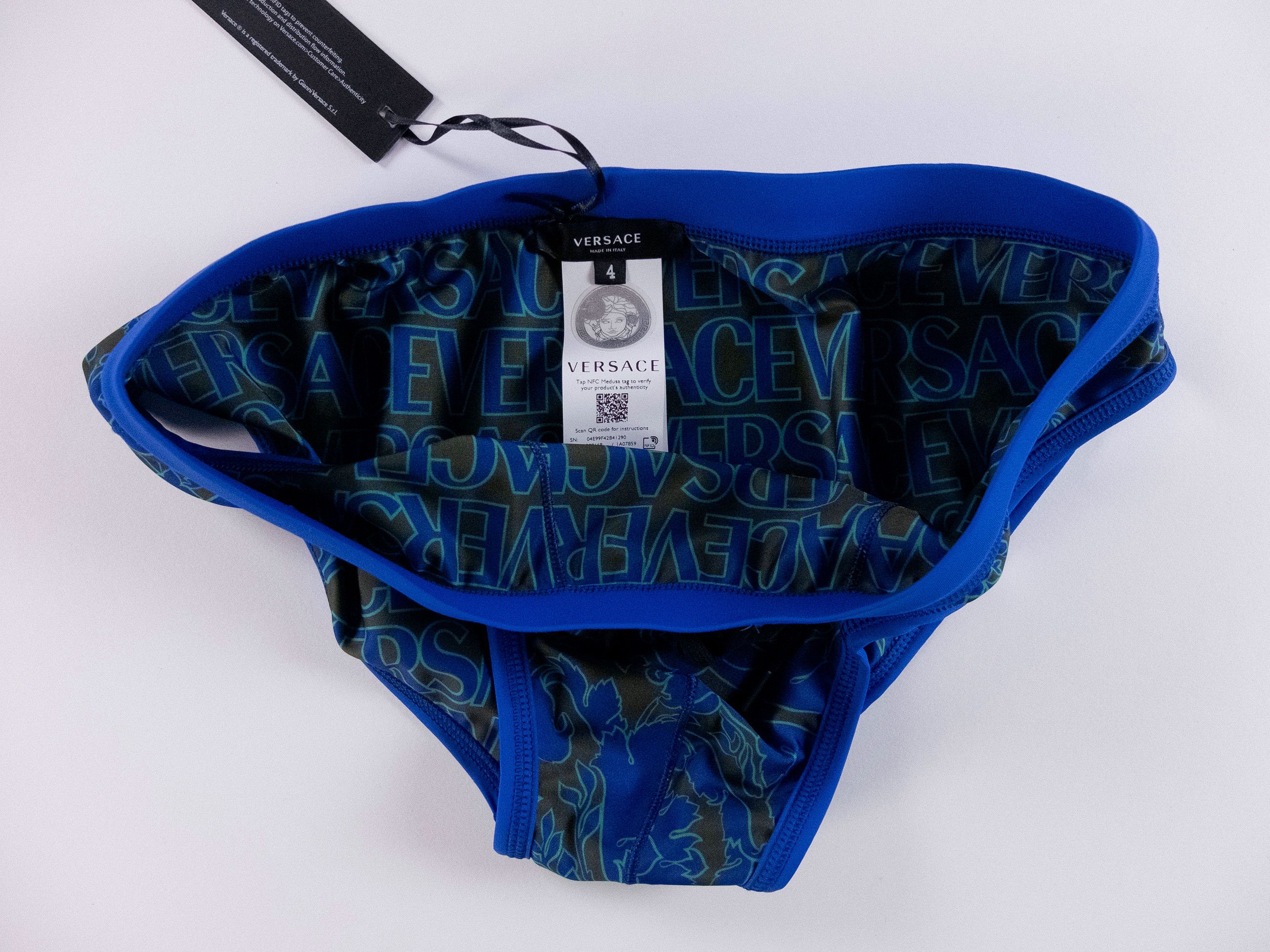 Versace VERSACE blue floral & logo print swim briefs 4 Medium trunks Size US 32 / EU 48 - 3 Thumbnail