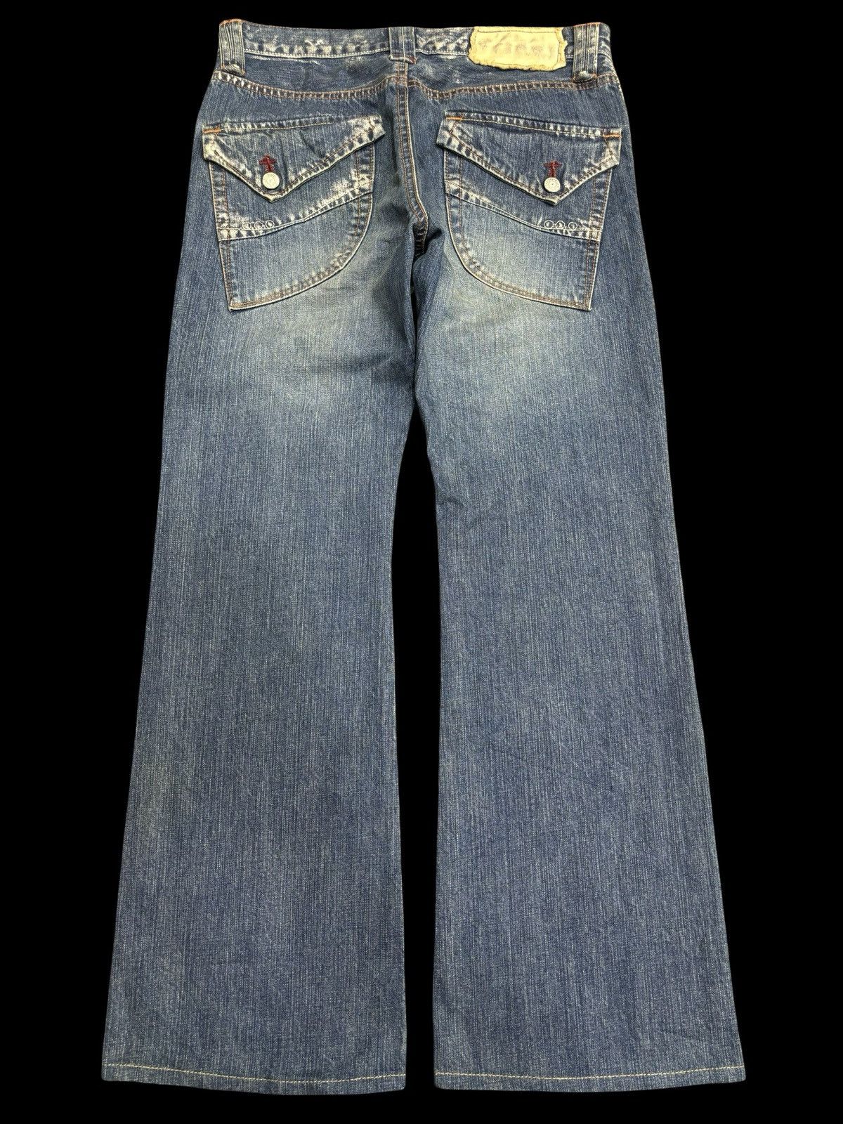 Japanese Brand 💥Flare💥Vintage 90s Blue Way Paint Minimalist Denim F522 Size US 32 / EU 48 - 1 Thumbnail