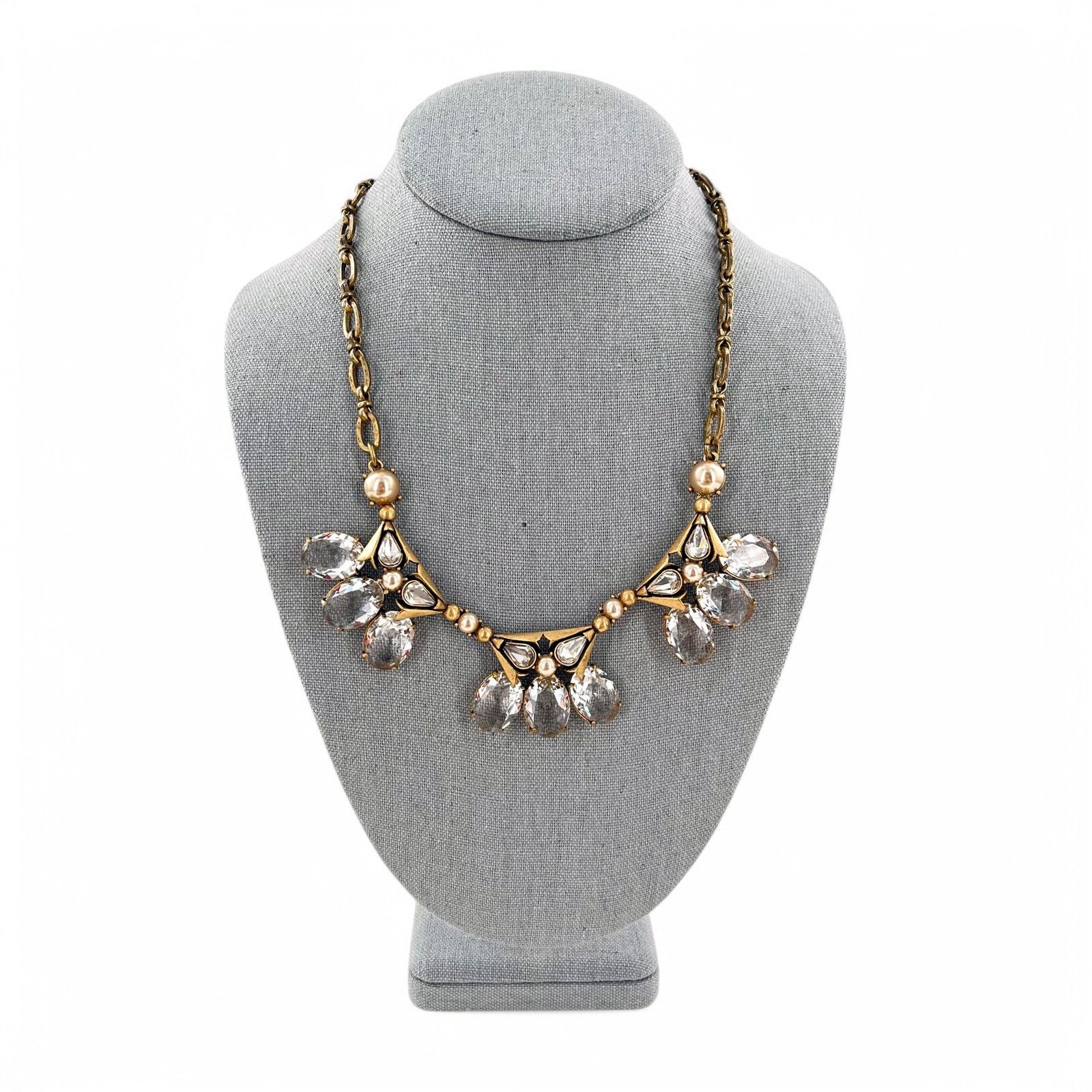 J.Crew J Crew Clear Rhinestone and Pearl Triad Statement Necklace Size ONE SIZE - 3 Thumbnail