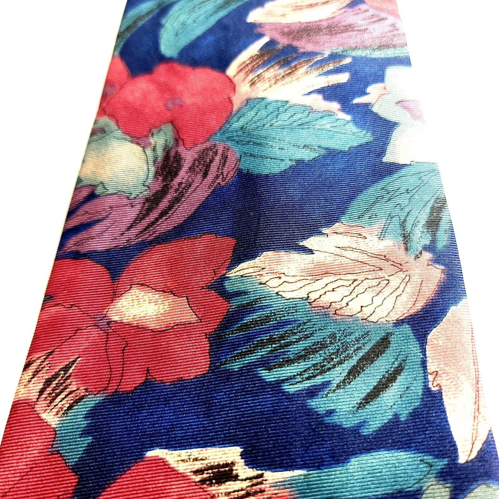 Vintage Hunting Horn Classics Blue Pink Floral Print Wide Silk Tie Size ONE SIZE - 2 Thumbnail