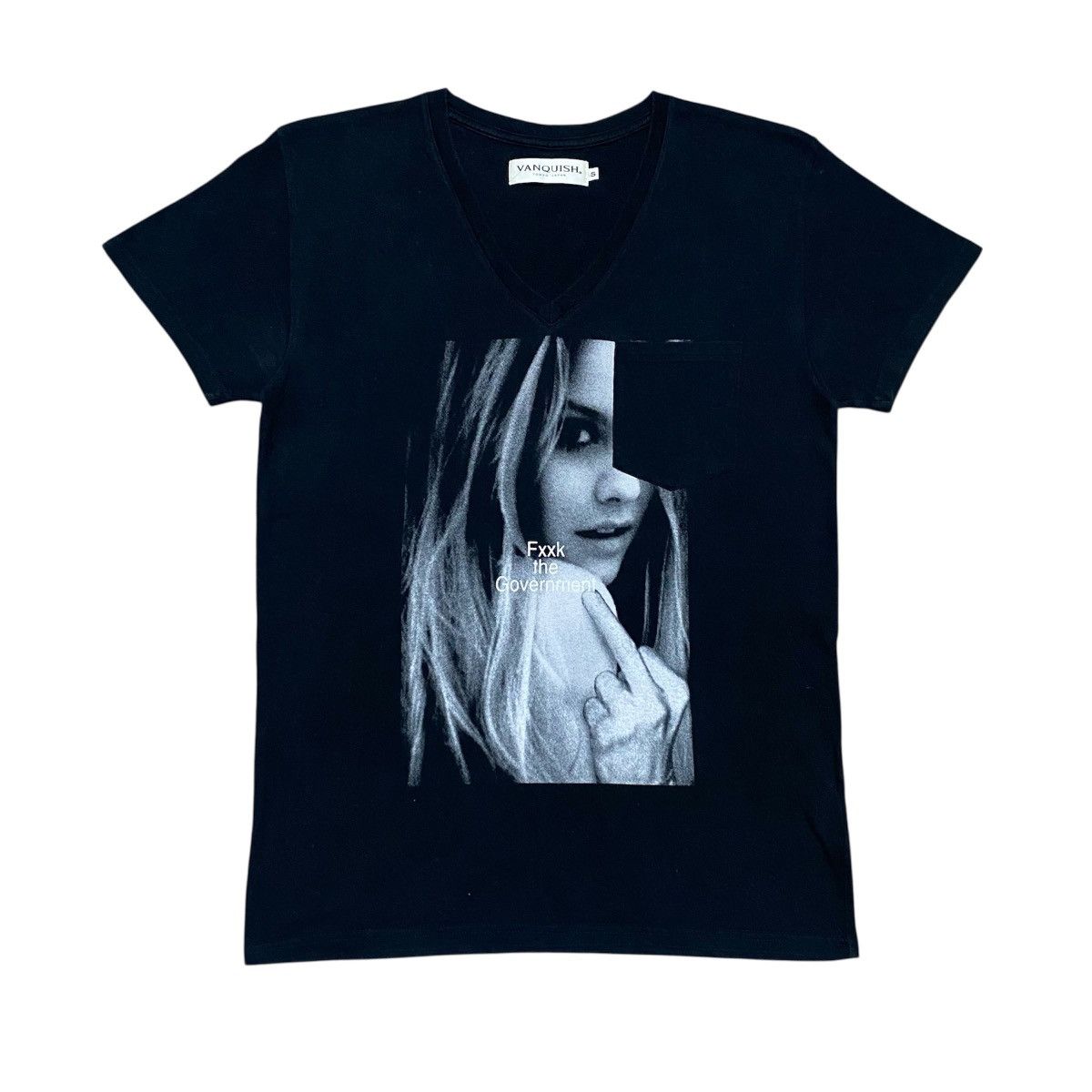 Rare‼️🔥Vanquish Photo Tee Fuck The Government V-Neck T-Shirt