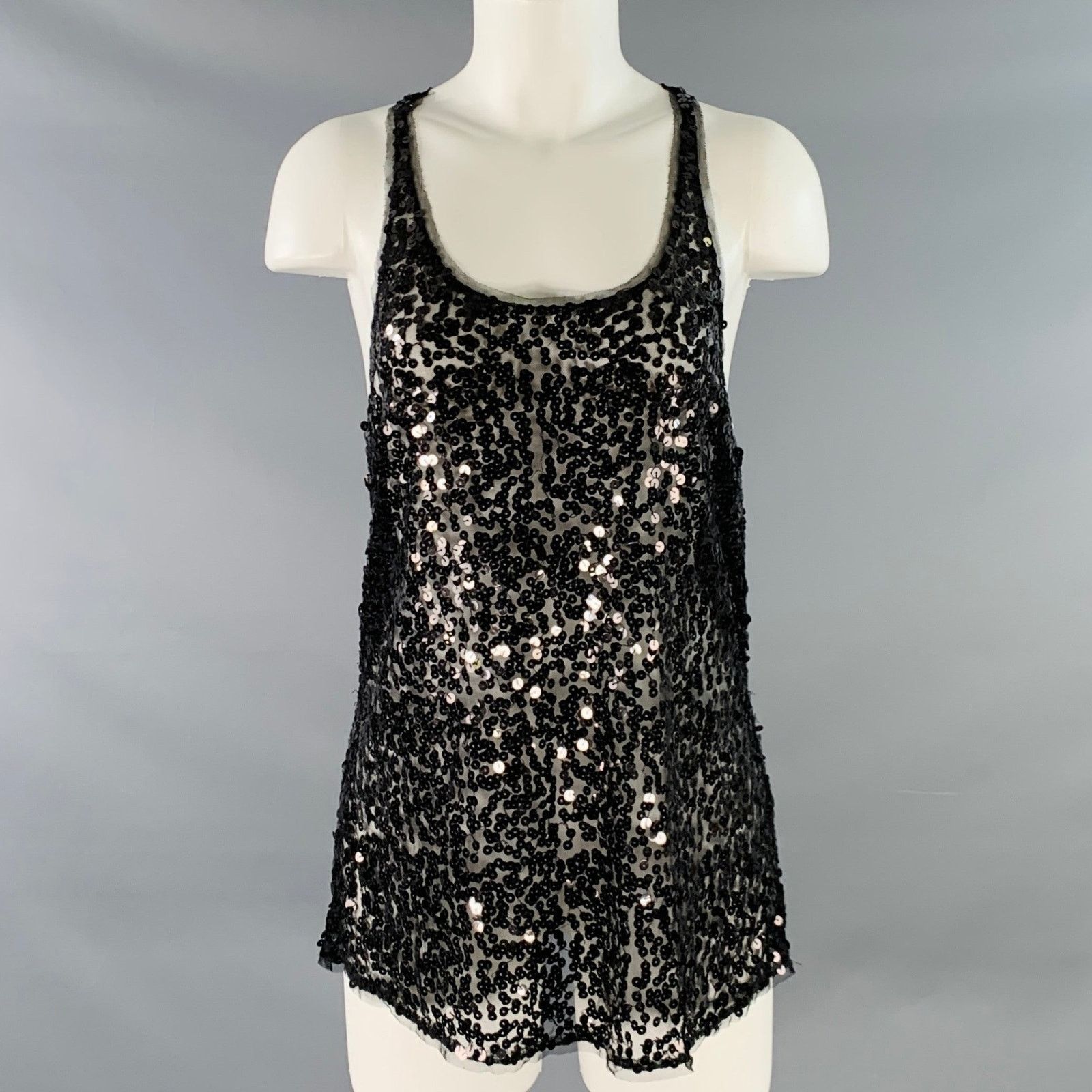 DKNY DKNY Size 0 Black Nylon Sequined Racerback Tank Dress Top Size XS / US 0-2 / IT 36-38 - 1 Thumbnail