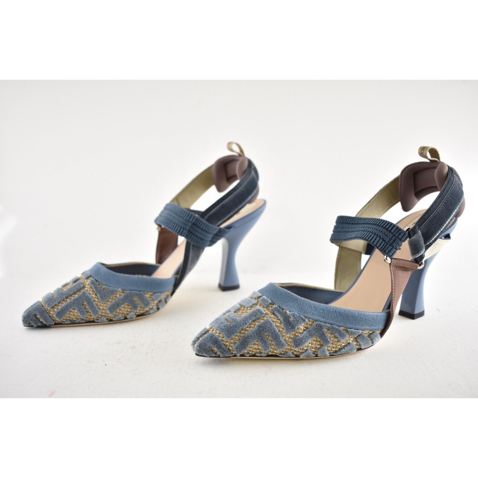 Fendi Fendi Colibri Lite 85mm Blue Velvet Beige FF Logo Pump 42 Size US 12 / IT 42 - 11 Thumbnail
