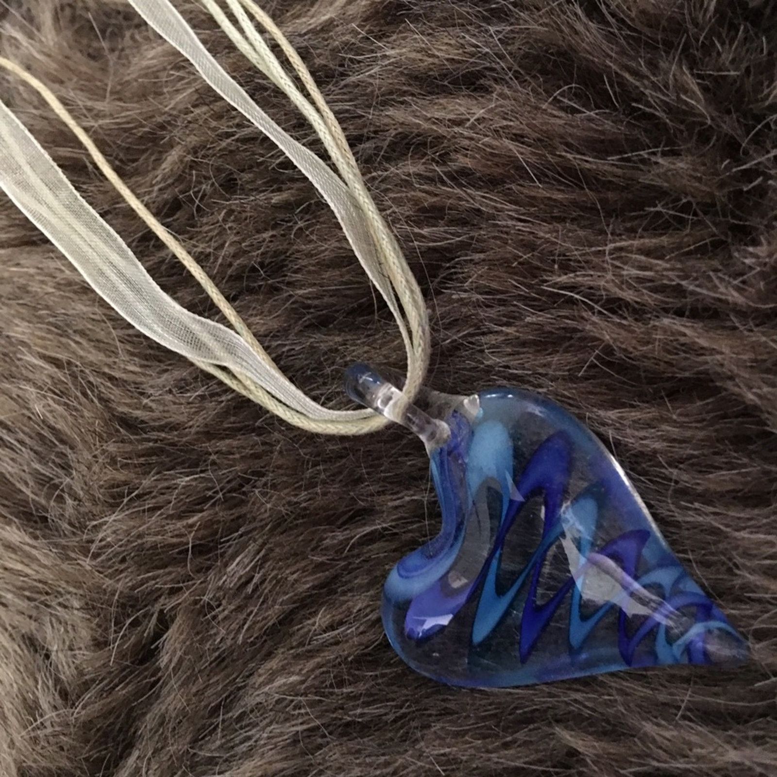 Handmade Art glass heart pendant on ribbon cord necklace Size ONE SIZE - 6 Thumbnail