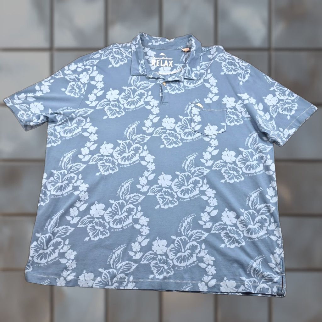 Tommy Bahama Tommy Bahama Relax Shirt Mens 3XL Blue Floral Aloha Waikiki Pima Cotton Polo Size US XXL / EU 58 / 5 - 1 Thumbnail