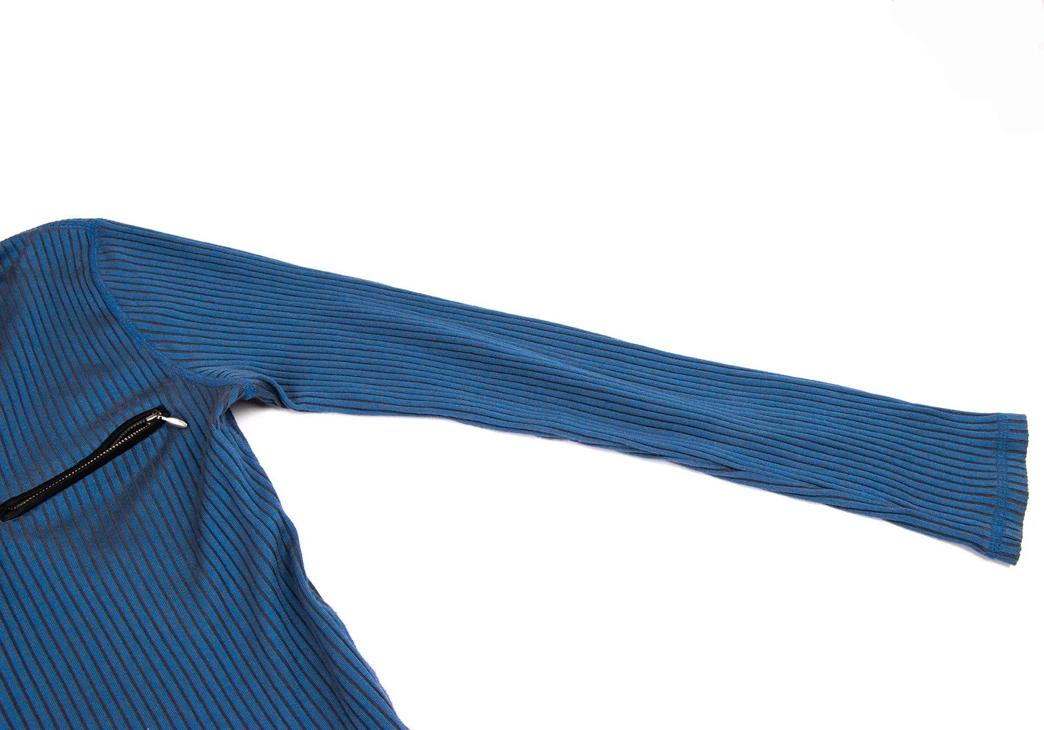 Jean Paul Gaultier Satin Color Ribbed Long Sleeve Polo Shirt in Blue Black Size US M / EU 48-50 / 2 - 8 Thumbnail