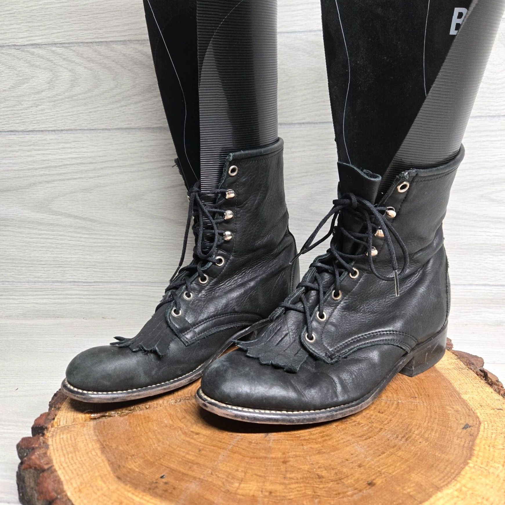 Vintage Laredo Women's Western Boots Black Leather Lace Up Tall Size 7.5 M Size US 8 / IT 38 - 2 Thumbnail